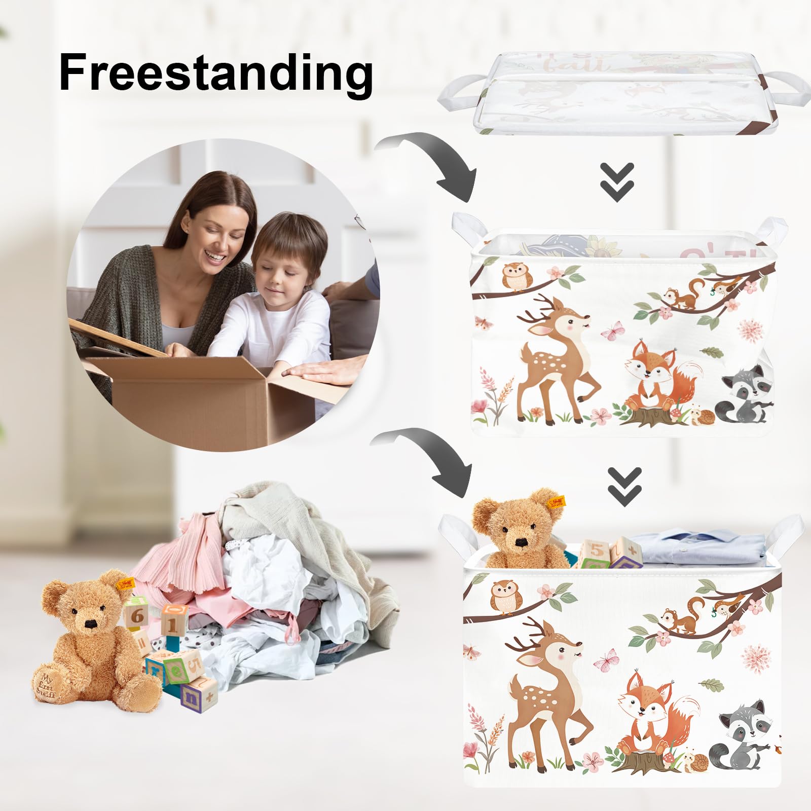 Clastyle Forest Animal Baby Laundry Hamper Collapsible Clothes Kids Storage Basket Waterproof Boys Girls Toy Box for Nursery Room Deer - Image 3