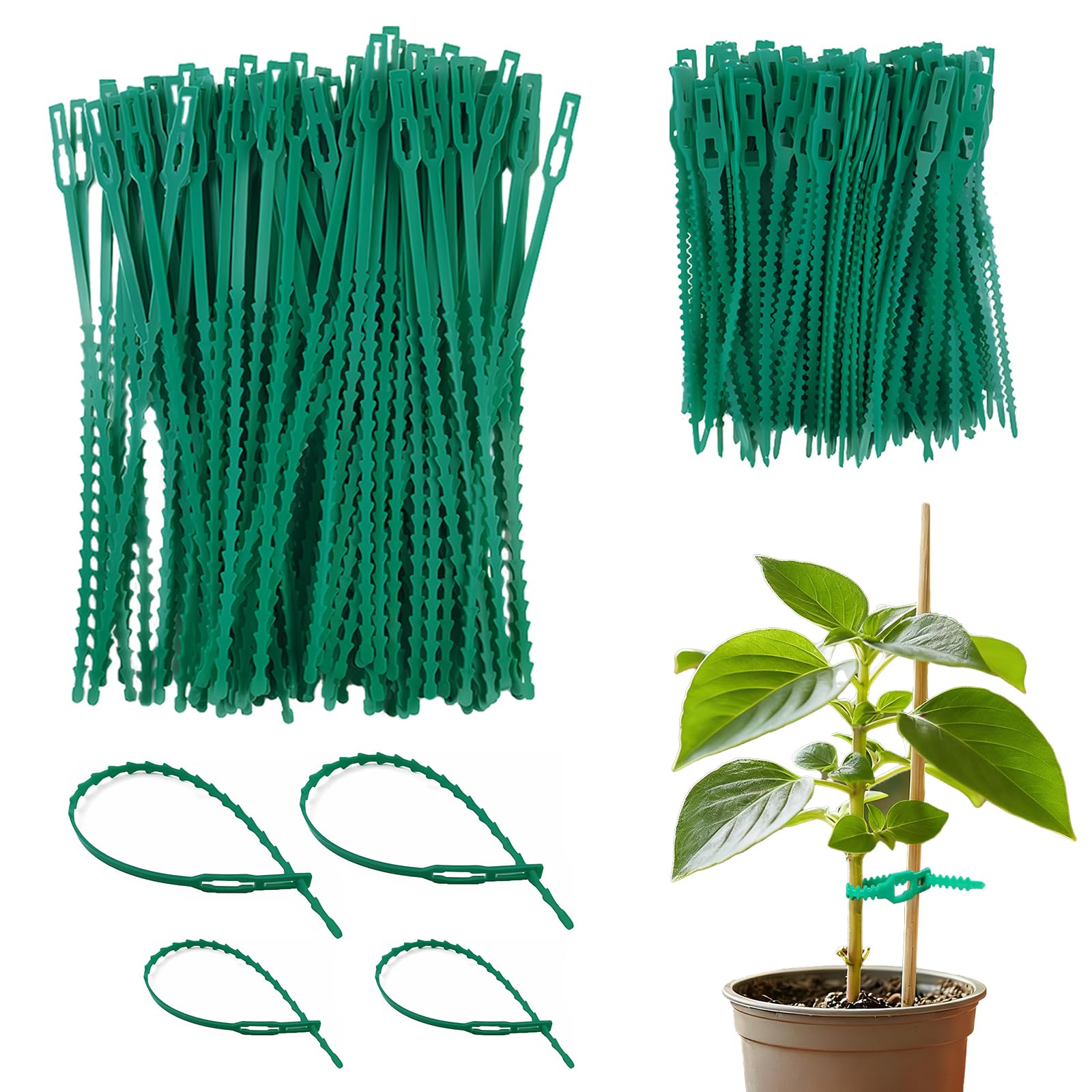 Bridas para Plantas Verde, Ajustable Lazos de Plantas, Flexible Corbata de Planta Lazos de Plantas, Multifuncional lazos de Jardinería para Cuidado del Crecimiento de Plantas Jardín (200 Piezas)