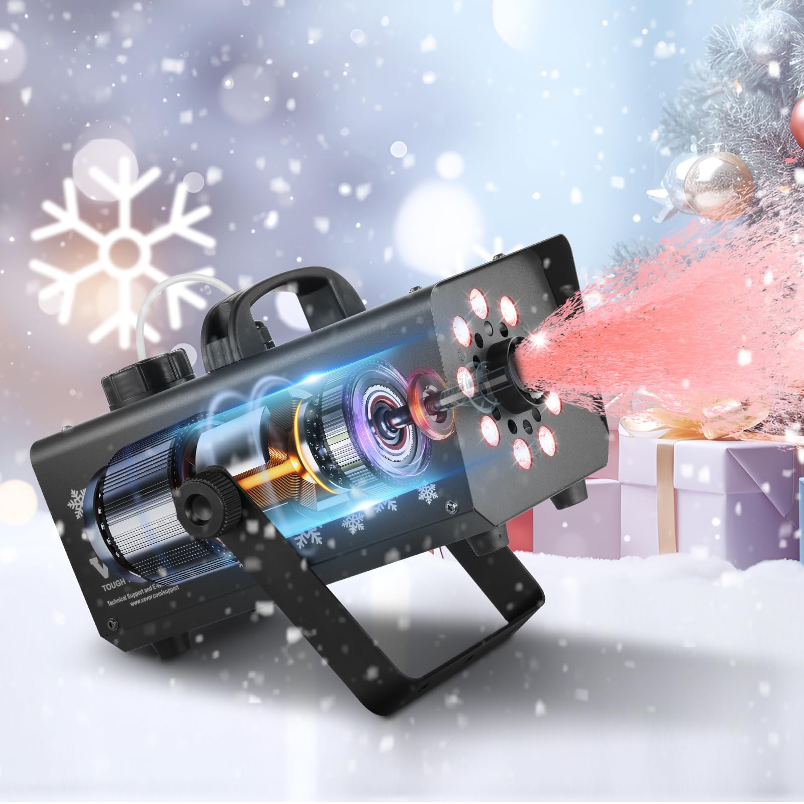 VEVOR Macchina per Neve 800 W, Macchina per Produzione di Neve Portatile Appesa Luce LED Serbatoio da 1 Litri, Macchina per Fiocchi di Neve con Telecomando, Macchina per Neve Finta per Feste Eventi