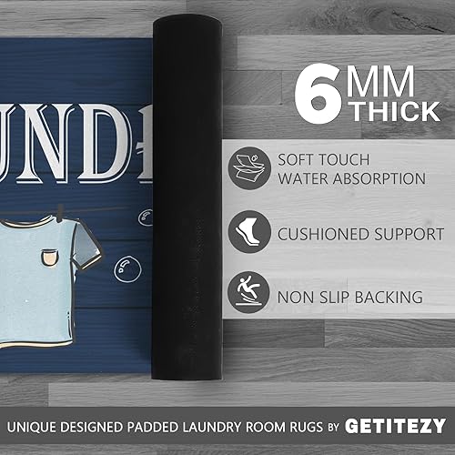 Miniatura 5 de GETITEZY Alfombra antideslizante para lavandería, decoración de lavandería, alfombra lavable para lavandería, baño, cocina, 17 x 47 pulgadas, azul
