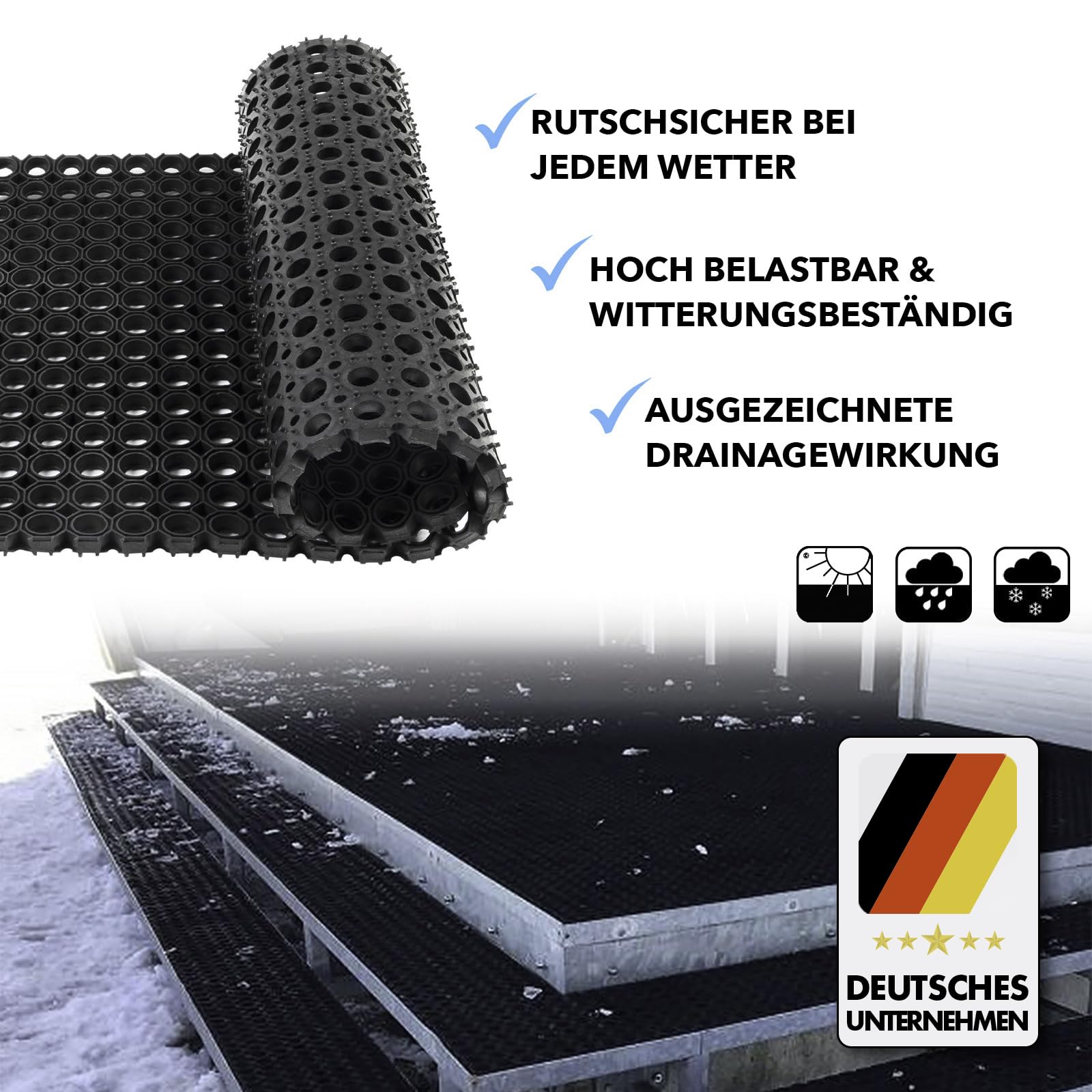 Floordirekt Ringgummimatte Octagon | Hoch belastbare & wetterfeste Antirutschmatte für gewerbliche & Private Außenbereiche | Schmutzfangmatte Gummimatte Ringmatte - Stärke: 23 mm (100 x 200 cm)