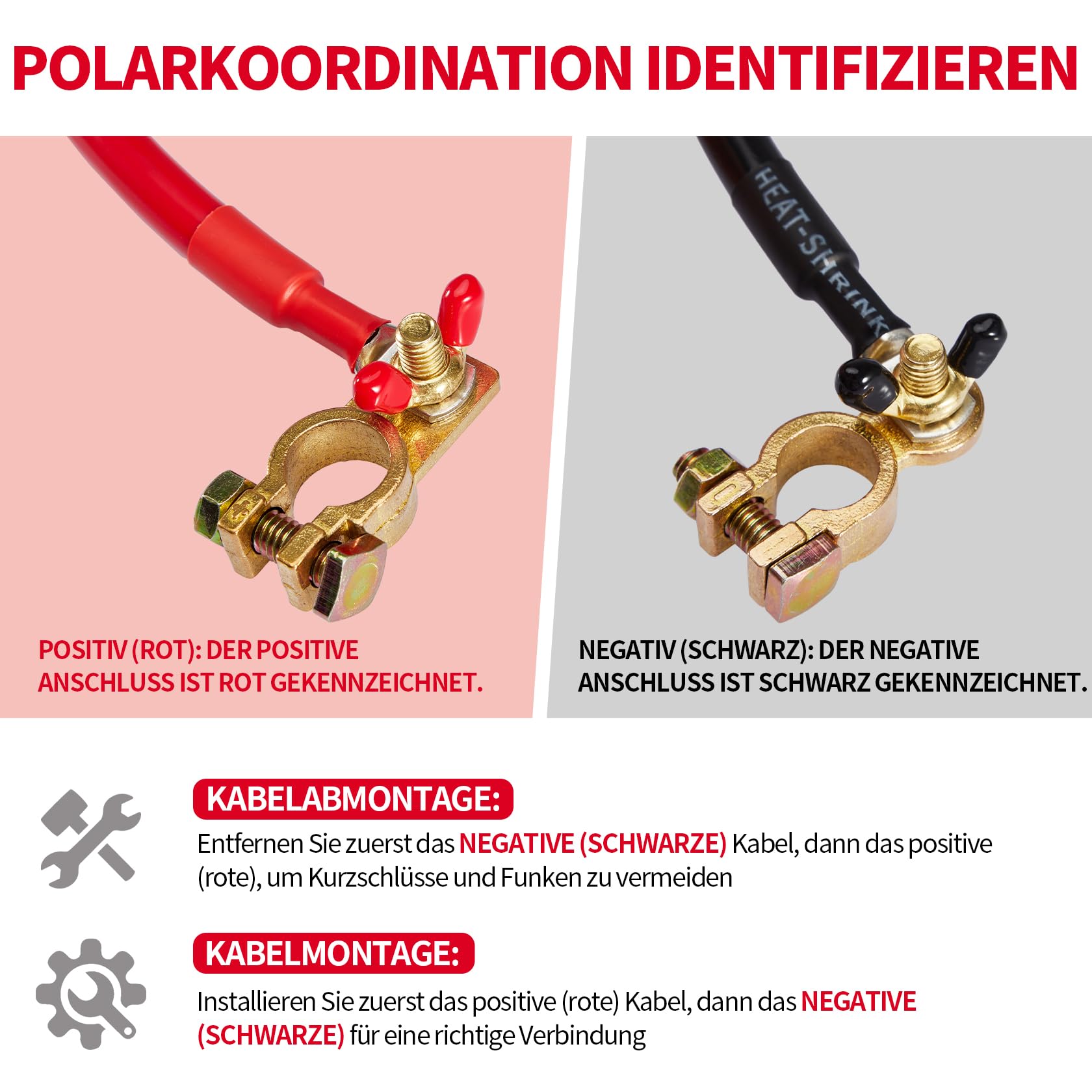 CarBole Batteriekabel 25mm² 50cm,125A,3AWG,Batteriekabelsatz mit Ringklemmen,Verzinntes Kupfer Terminal,Kupferkabel Kupfer Stromkabel,Autobatteriekabel für Wohnmobil, Massekabel,2 Stück