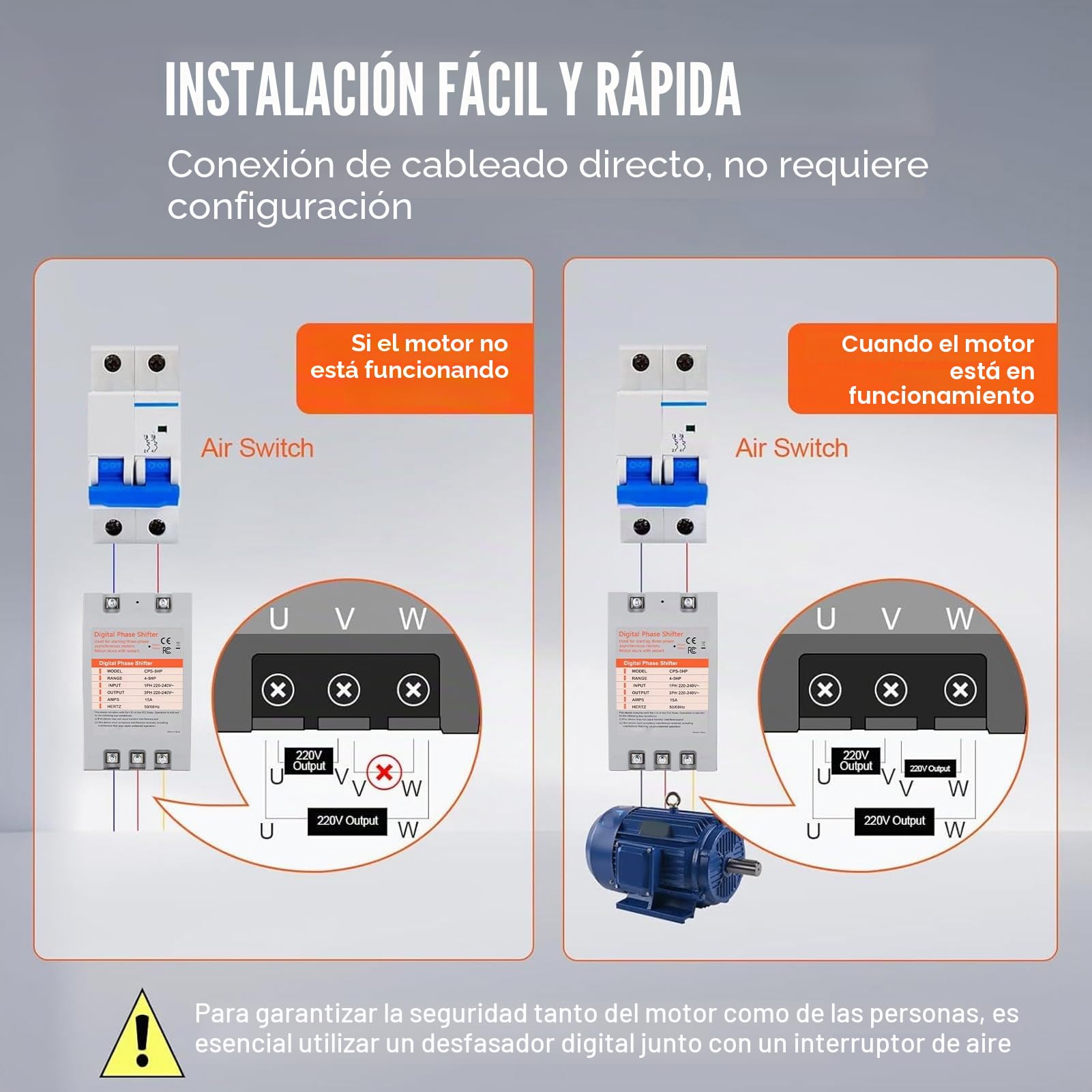 Convertidor monofásico a trifásico digital de 5 caballos para uso residencial y comercial ligero 220 a 240 V CA con enchufe de 15 A