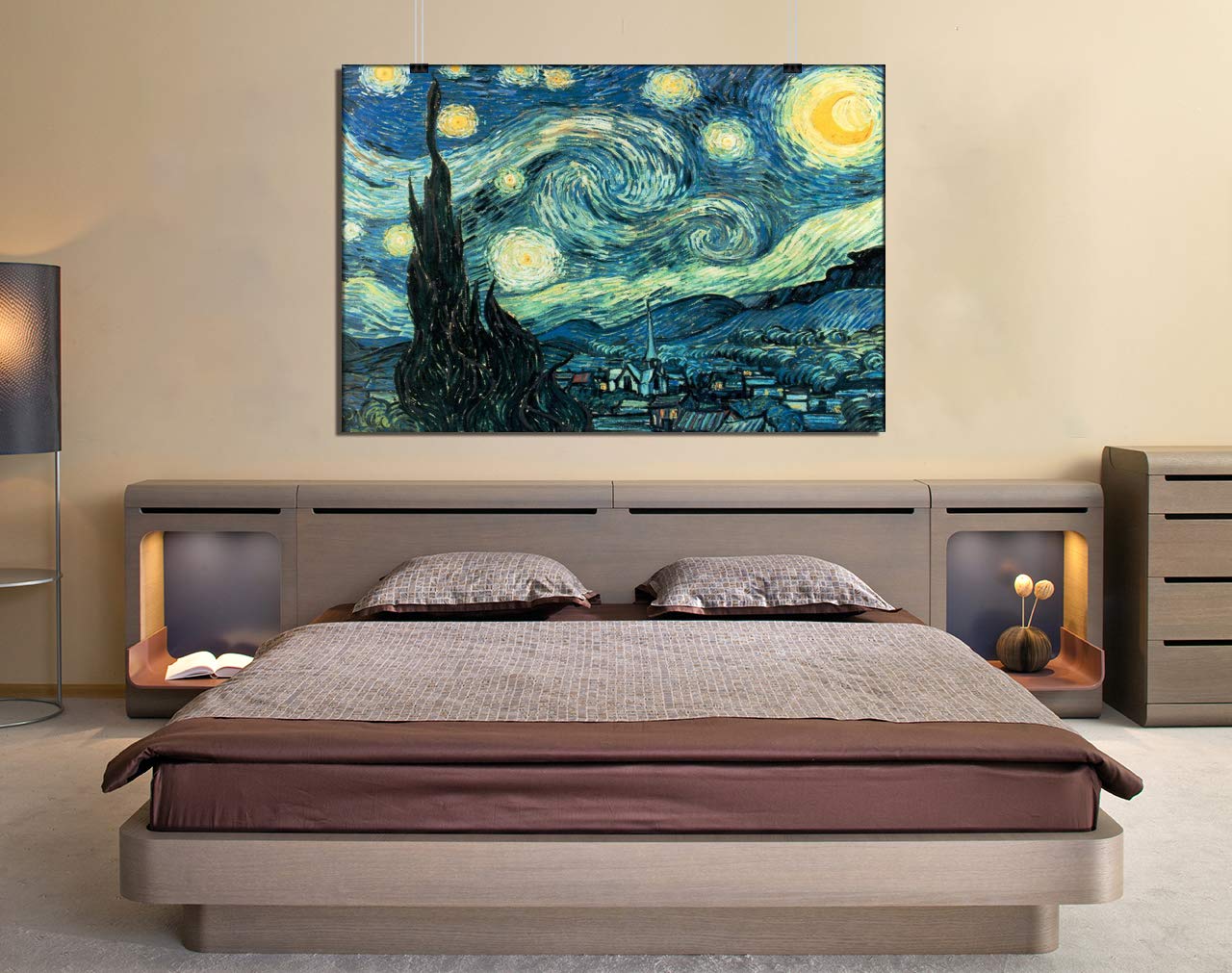 Gadgets wrap Starry Night Van Gogh Printed Unframed Canvas for Home Office Wall Decor (44Inch X 20Inch)