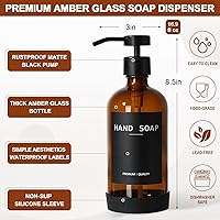 Vista 3 de Kitchen Soap Dispenser Set with Tray, Amber Glass Soap Dispensers with Iron Basket, Decorative Hand and Dish Soap Dispenser Set, Soap and Lotion