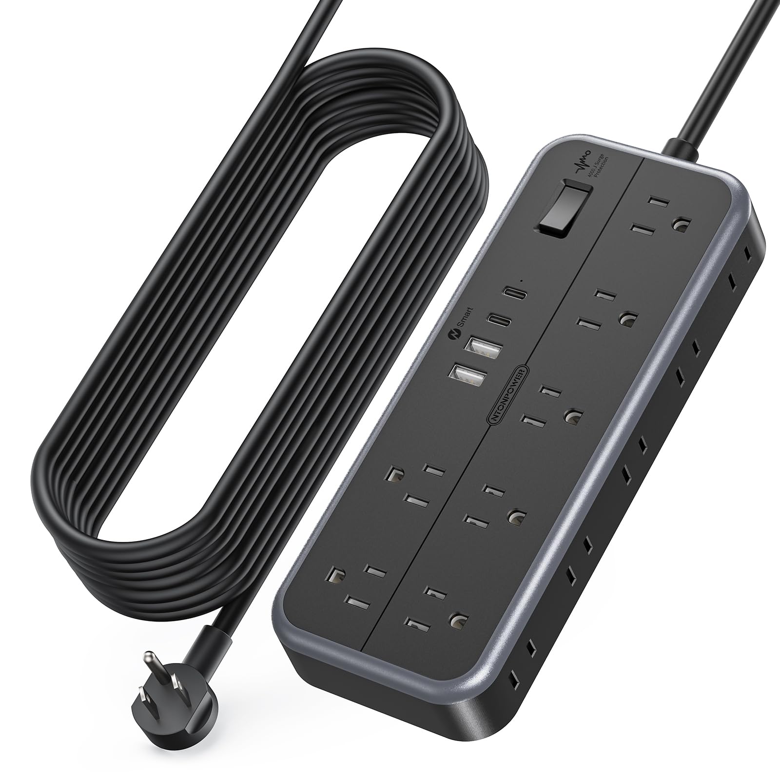 NTONPOWER Extension Cord 25 Ft with Multiple Outlets(14 Outlets & 4 USB), 1875W Power Strips, 15A Long Extension Cord for Home, Office, Garage(Black)