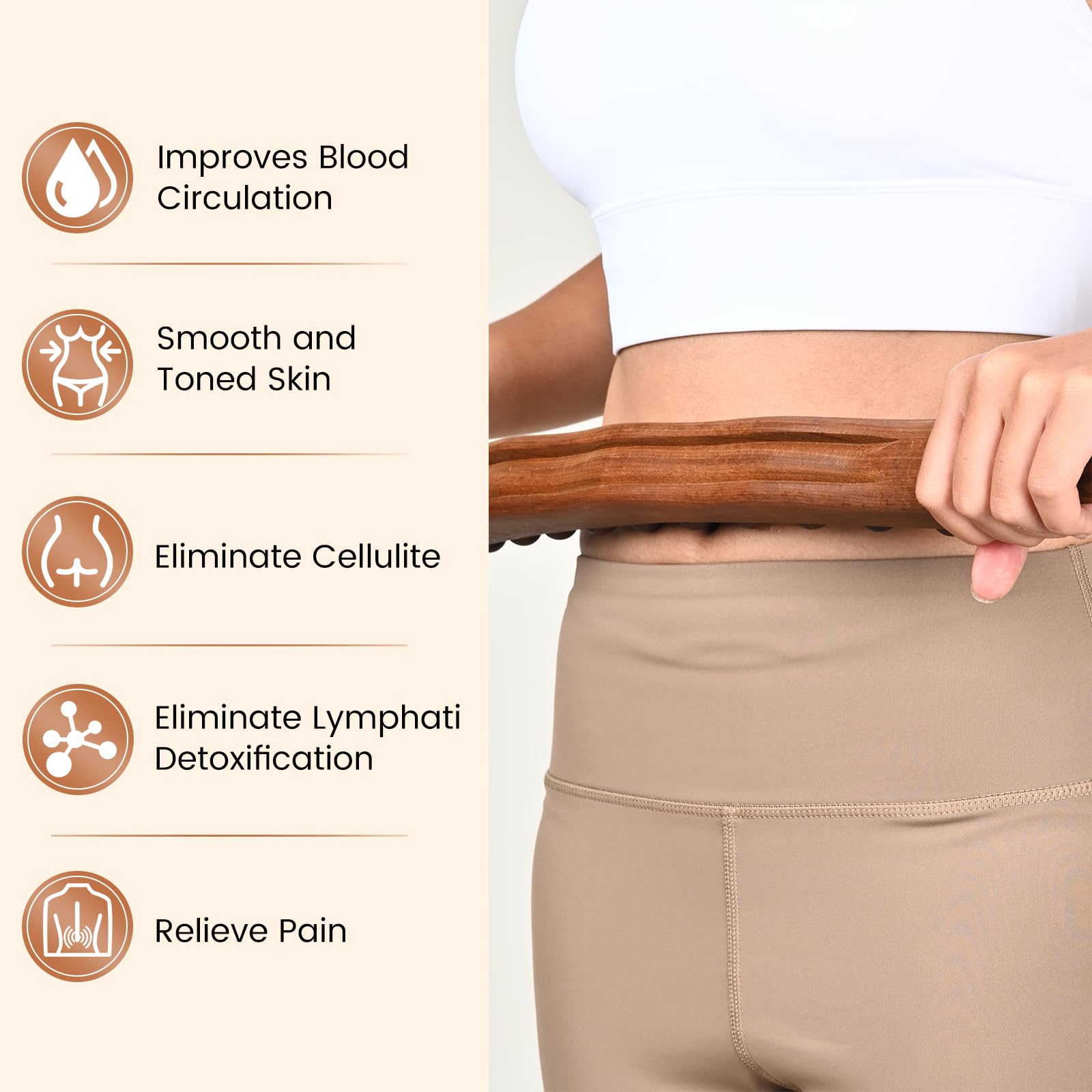 Guasha - Varilla de masaje de madera, herramientas de masaje para terapia de madera, doble fila de 20 cuentas