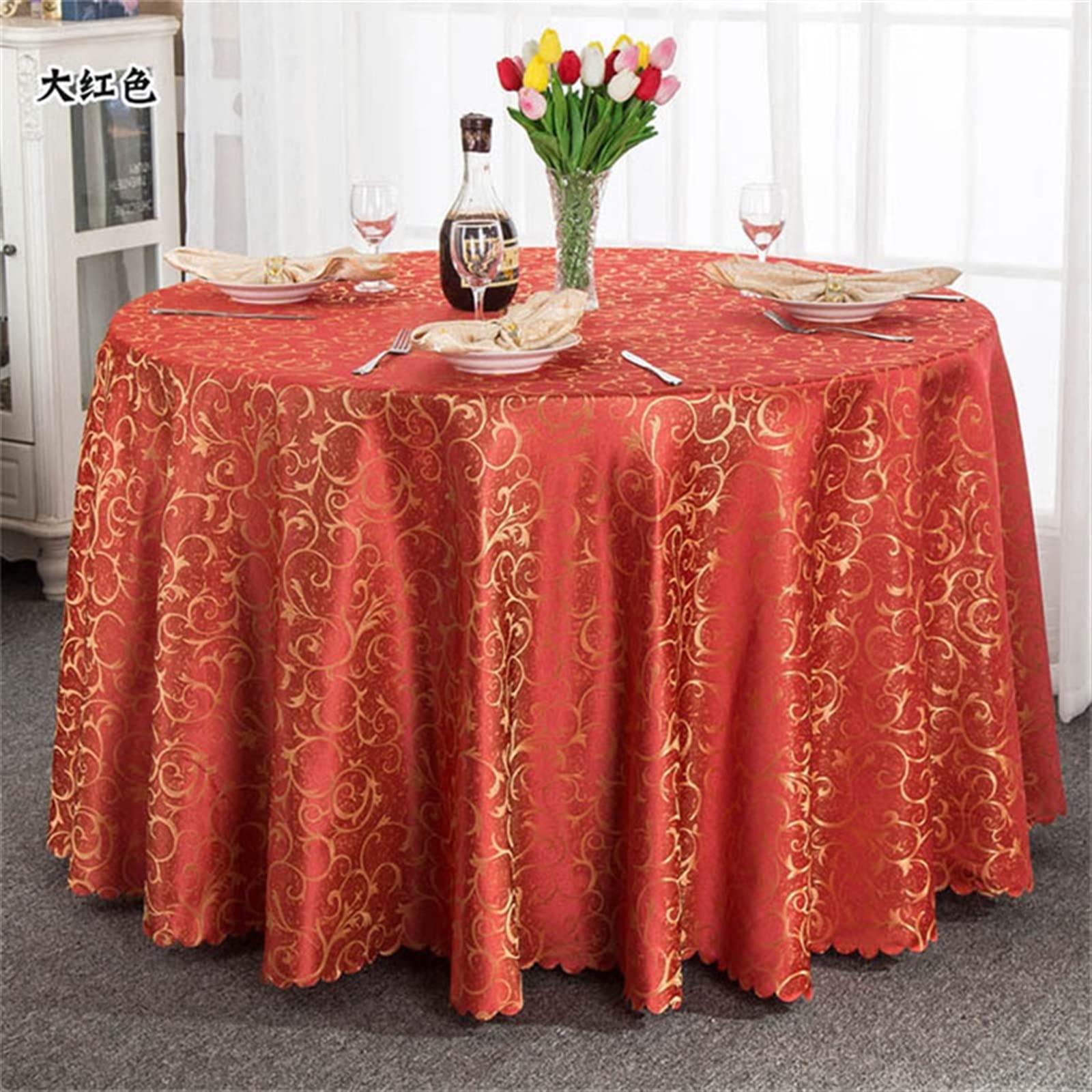 Elegant And Luxurious Luxury Red Round Hotel Dining Tablecloth Square Golden Floral Wedding Table Skirt Cover Decoration Banquets Restaurant Dining Table Cloth Color : D, Size : 340cm (B 320cm round