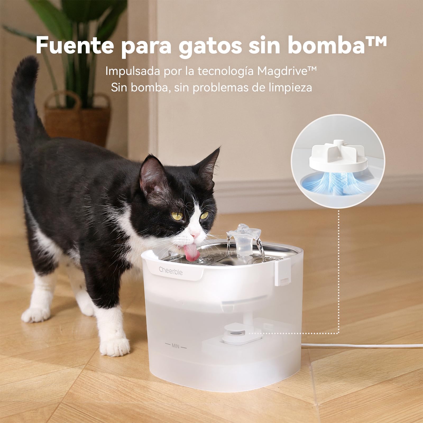 Cheerble E1S - Fuente para gatos (acero inoxidable, sin bomba, 23 dB, 2 L)