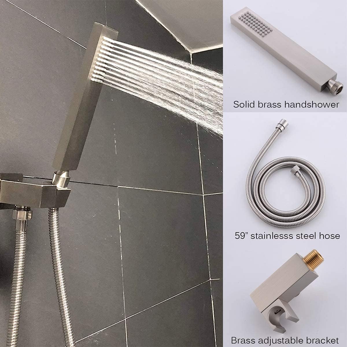 🛒 Crazy Deals HOMEDEC 12 Inch Luxury LED Rainfall Shower Heads System in Brused Nickel with Body Spray Brass Faucet Combo Set, Large Flow, Can Use All Functions At a Time