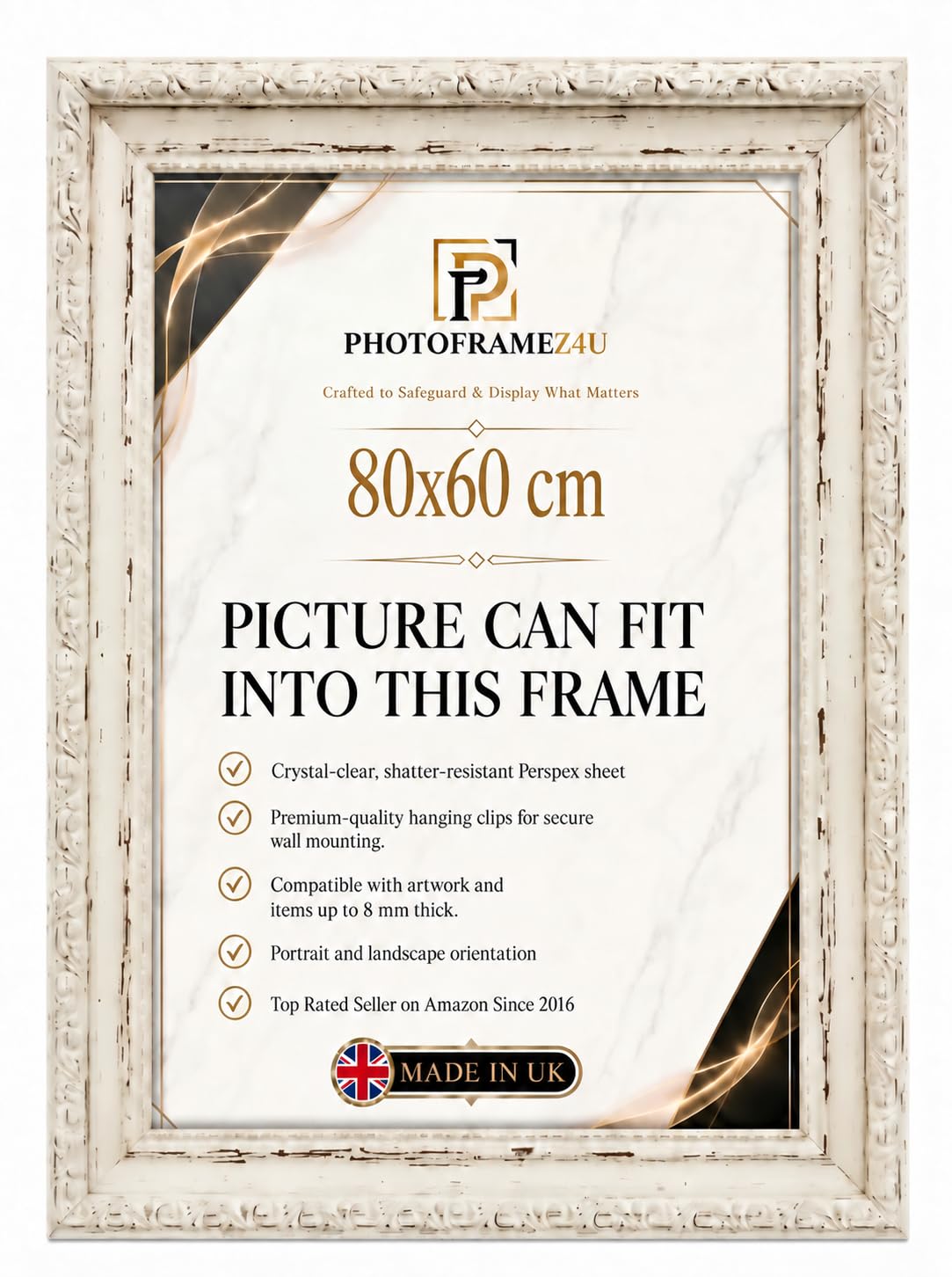 Ornate Cream picture frame for 80x60cm Picture | Photo frame for wall hanging | Perfect for Posters, Artwork and Jigsaw Puzzles. — image 1