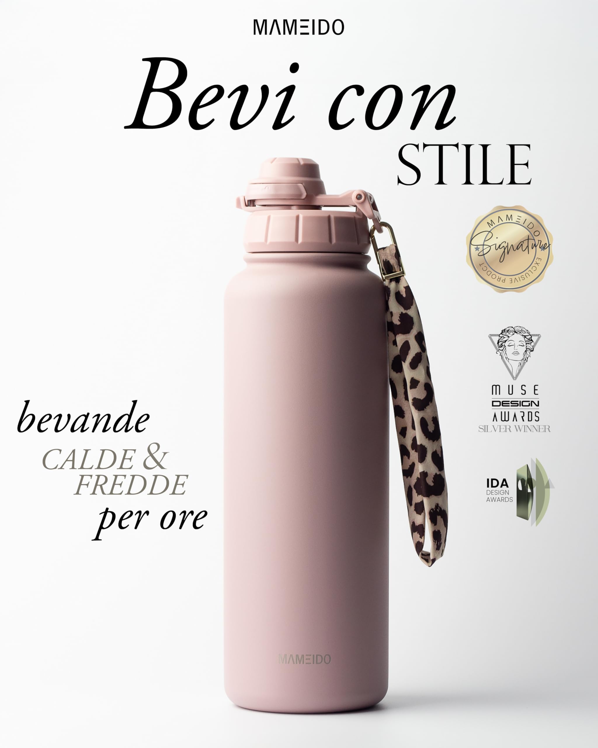 MAMEIDO Borraccia Termica con Cannuccia 1,2 l, Termo Isolata senza Perdite, Thermo per Bevande Calde, Senza BPA, Borracce Termiche Inox Palestra (Powder Blush)