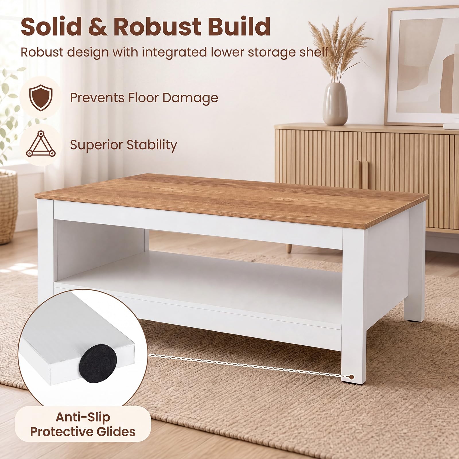 SOARS Table Basse Bois Rectangulaire 2 Niveaux, Bout de Canapé Moderne