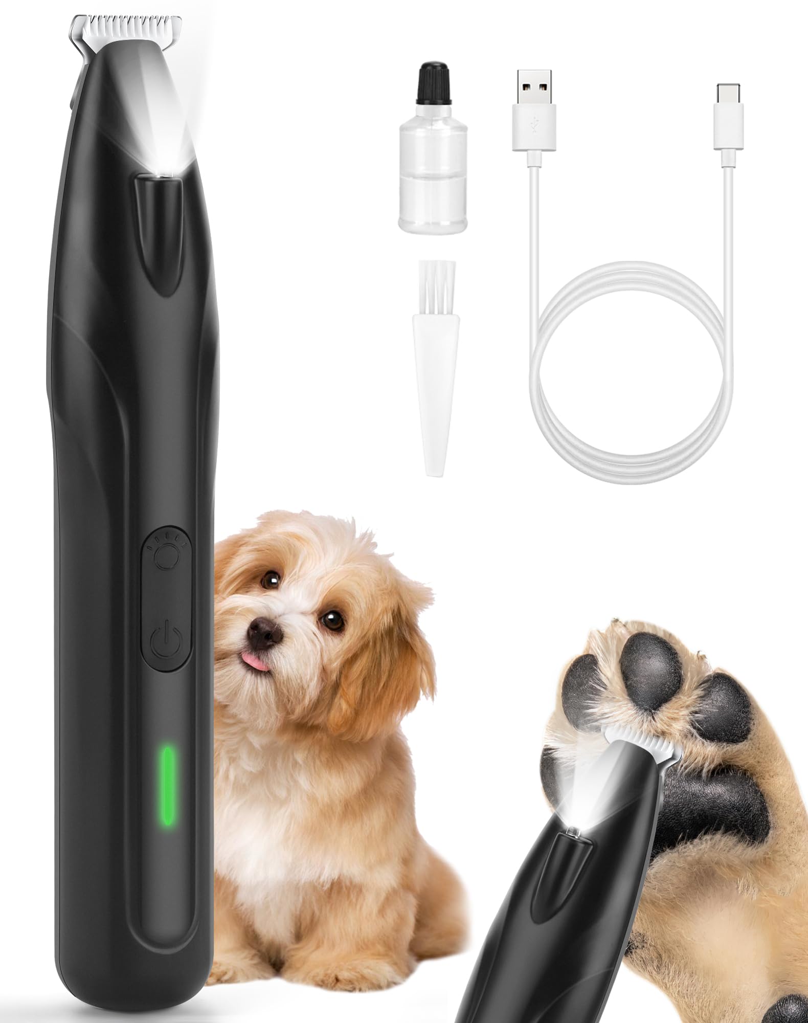dodiff Dogs Paw Trimmer, 2 Speed Low Noise Dog Clippers for Grooming, Cordless Rechargeable Dog Hair Trimmer with LED Light, Widen Blade Cat Pet Hair