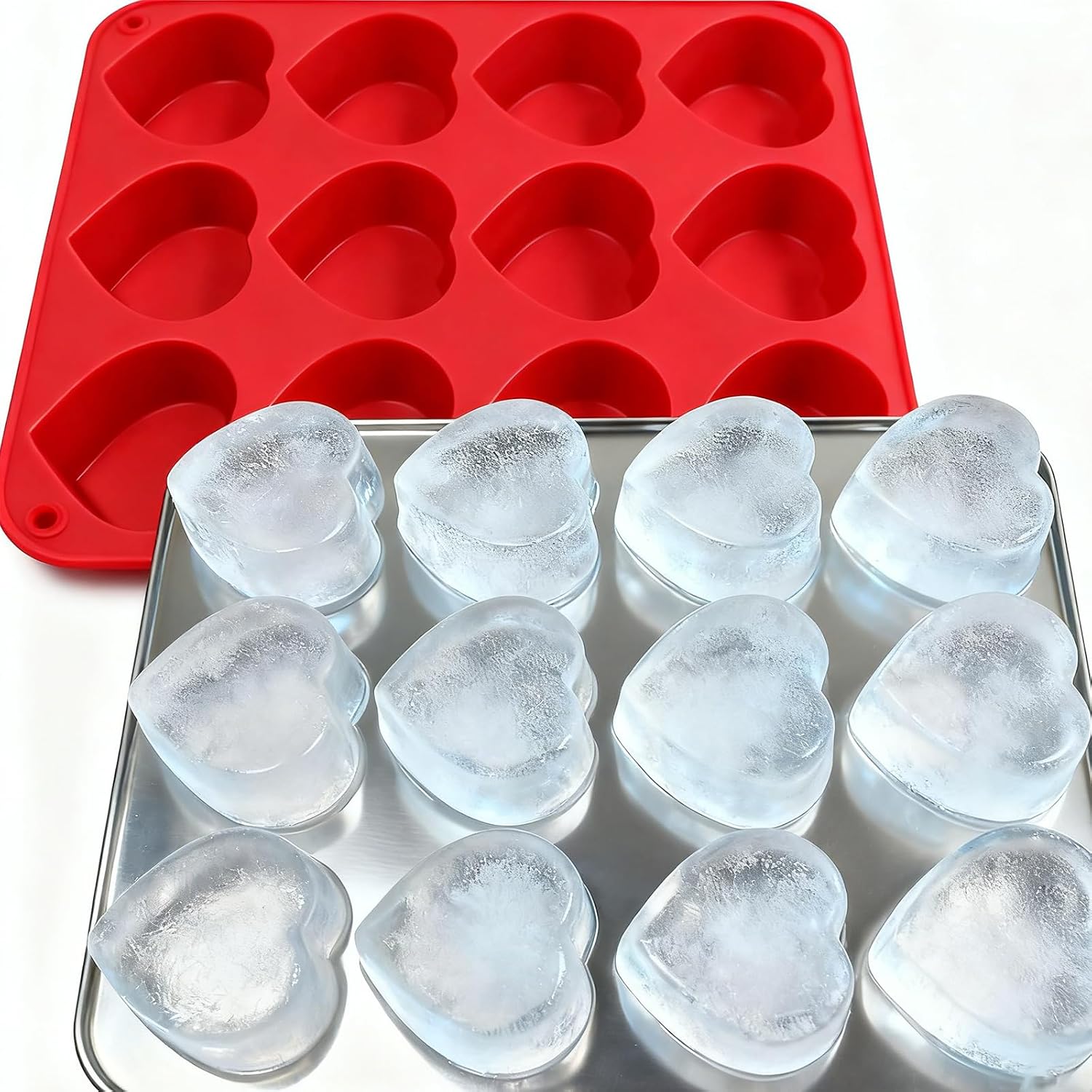 2 Pack Heart Shaped Silicone Mold Heart Silicone Muffin Pan 24-Cavity Hearts Molds Cake Nonstick Molds for Baking,Cupcake Pan for Brownies,Tartlets and Egg Bites Cake Chocolate Pudding Candy Cookie