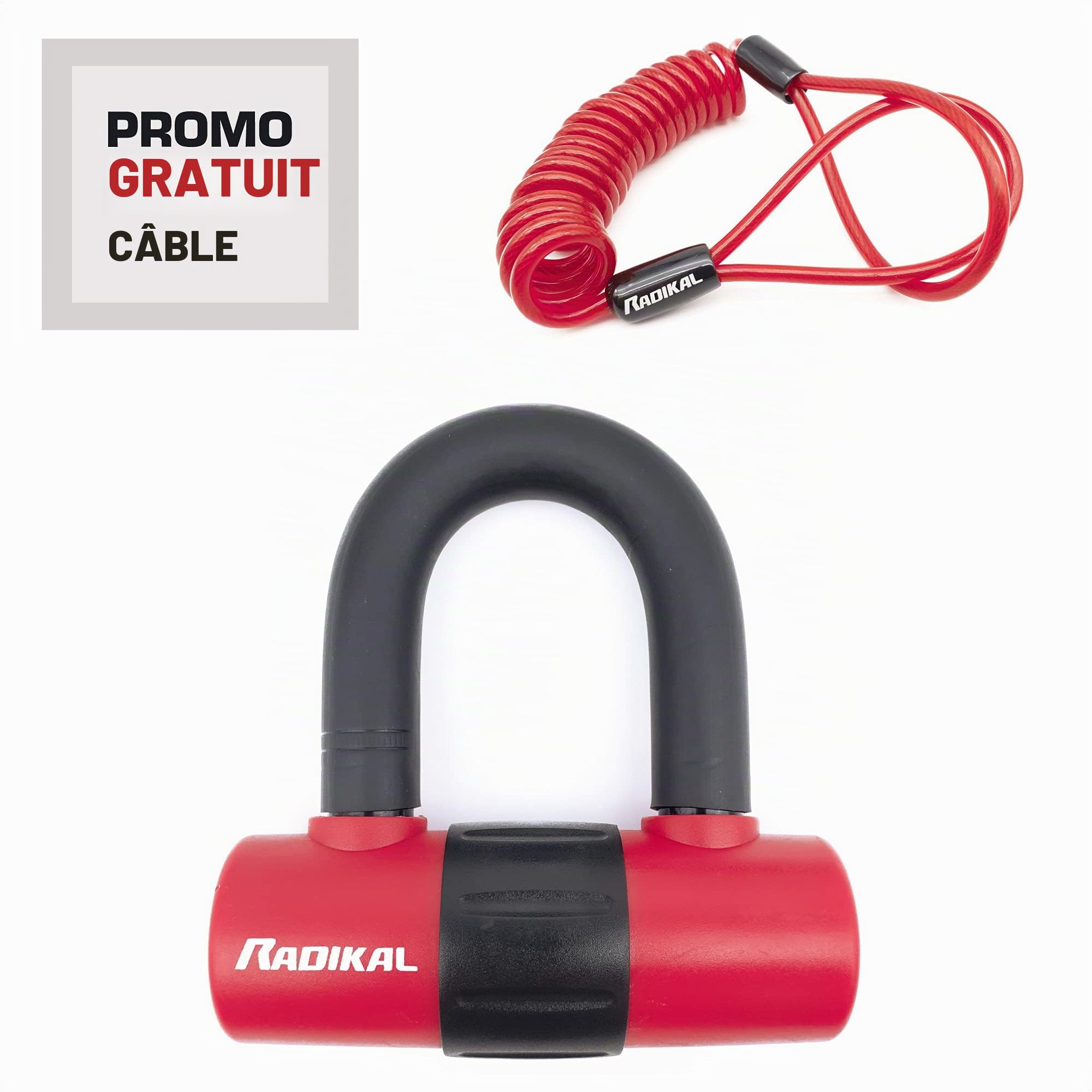 RADIKAL RK7214 Chaîne Carrée Antivol Moto, Double Fonction, 120cm et Mini U Cadenas 14mm + Câble de Rappel
