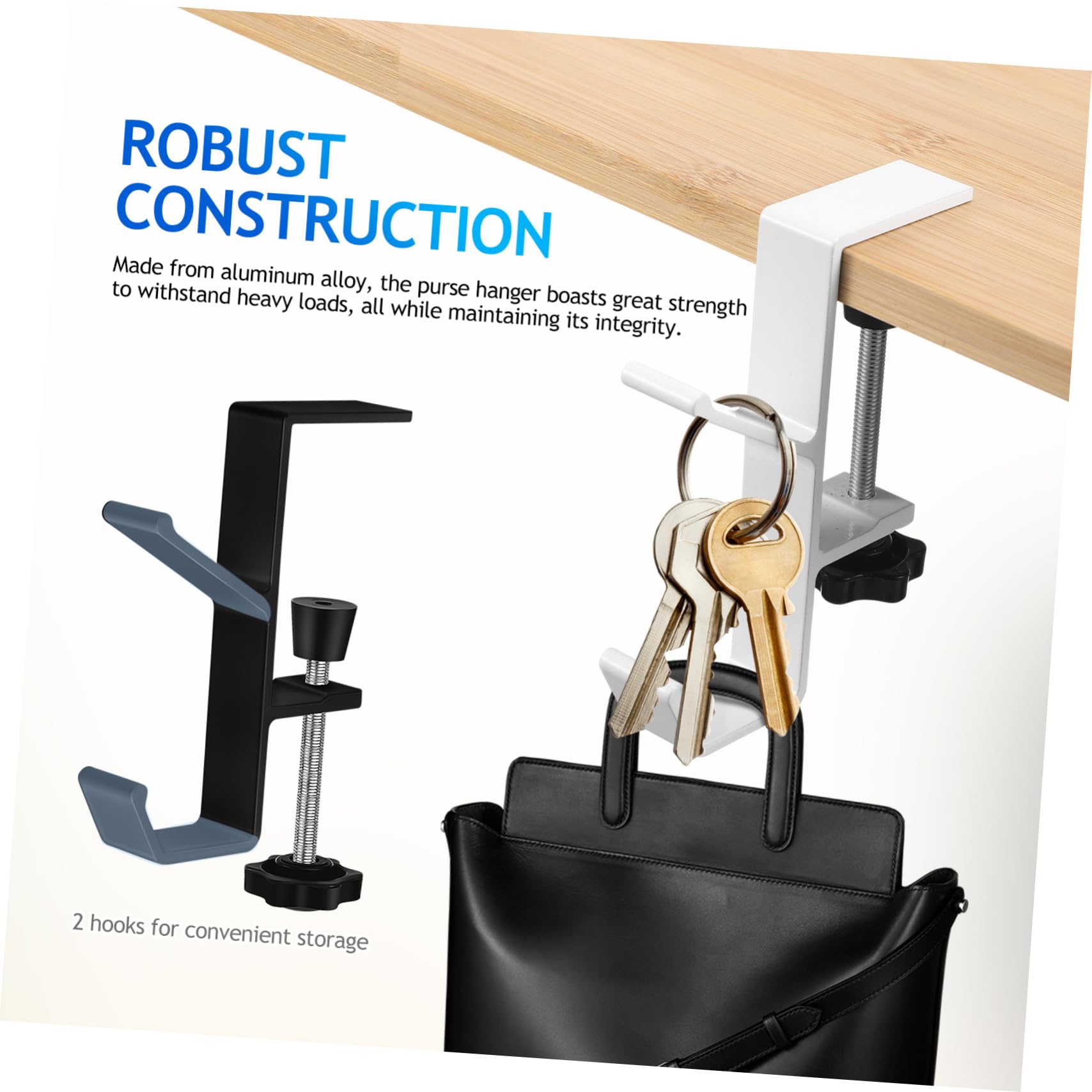 Holibanna Metal Desk Backpack Hooks 2 Pack School Bag Hangers for Purse Secure Clamps Screw Adjustment Table Top Holders