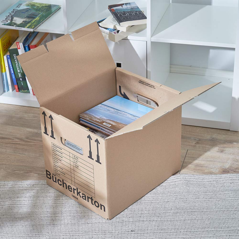 BB-Verpackungen 10x Bücherkartons Aktenkarton COMPACT 410 x 328 x 348 mm (10 Stück) 2-wellig | doppelter Boden, recycelte Pappe und dreifach Griffverstärkung