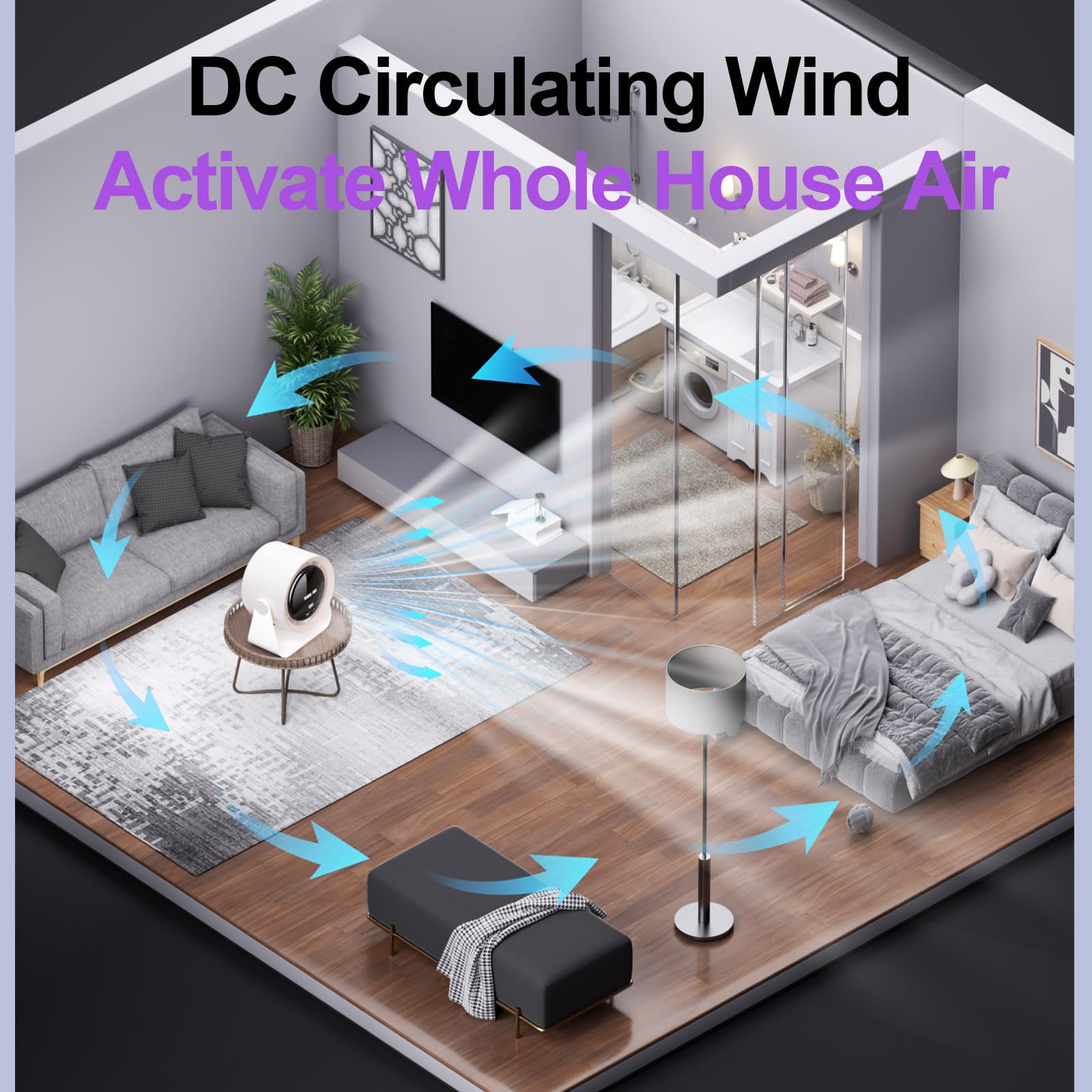Ventilador de escritorio portátil recargable de 5400 mAh, ventilador de mesa ajustable de 100 velocidades con pantalla digital para dormitorio, comedor, sala de estar, hogar, oficina, al aire 6