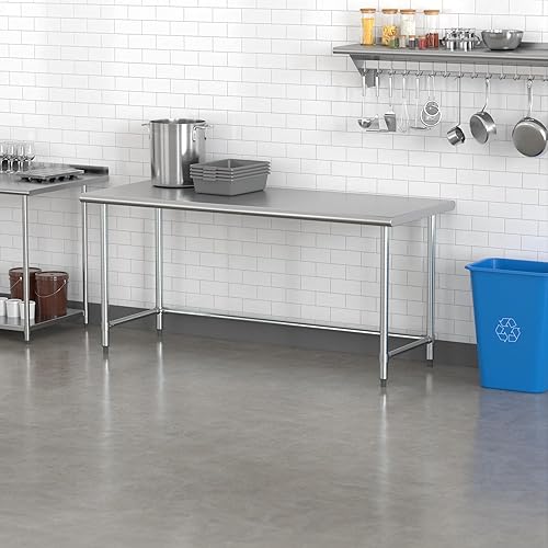 Miniatura 9 de Mesa de trabajo de base abierta de acero inoxidable 430 de calibre 18 de 24 x 60 pulgadas con ruedas giratorias de zinc resistentes de 5 pulgadas