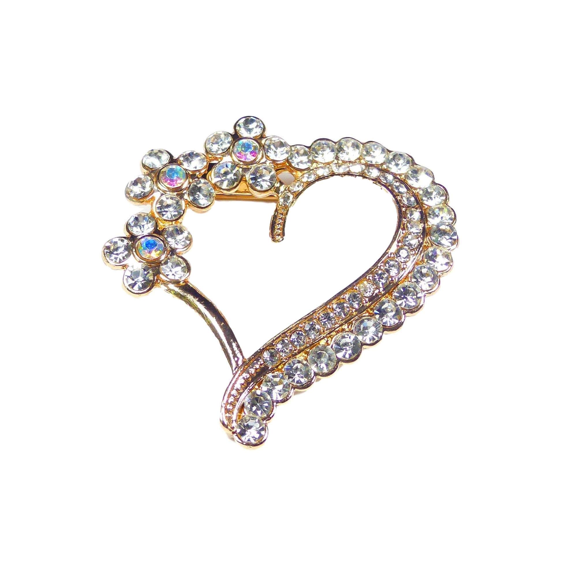 Syntego Gold Heart Diamante Embellishment With Small Flowers Grade A Diamante Rhinestones Colour