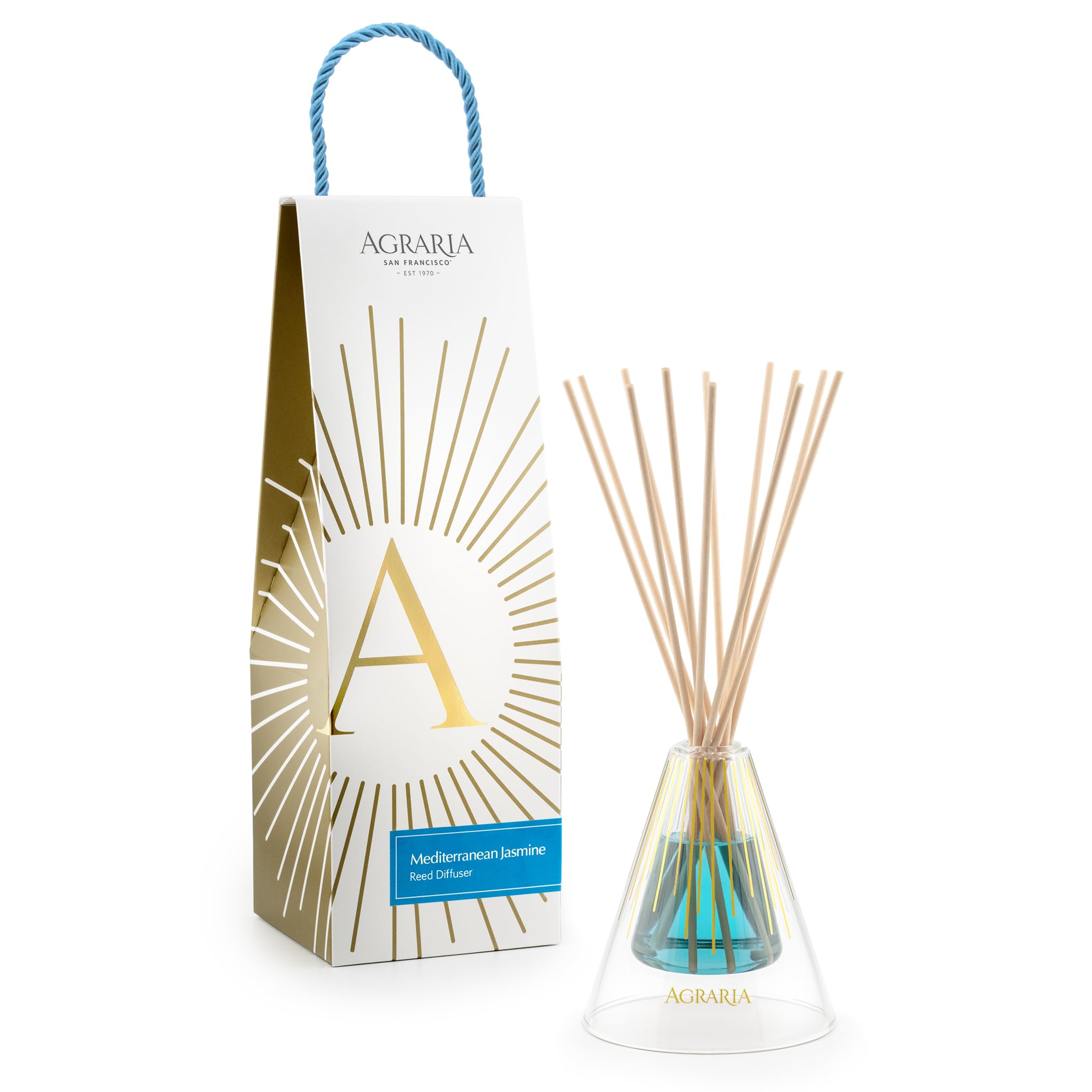 Agraria Mediterranean Jasmine Reed Diffuser Set, 12 Reeds Essential Oil Sticks, Scent Diffusers for Home Fragrance, Scented Oil Diffuser Gift Box
