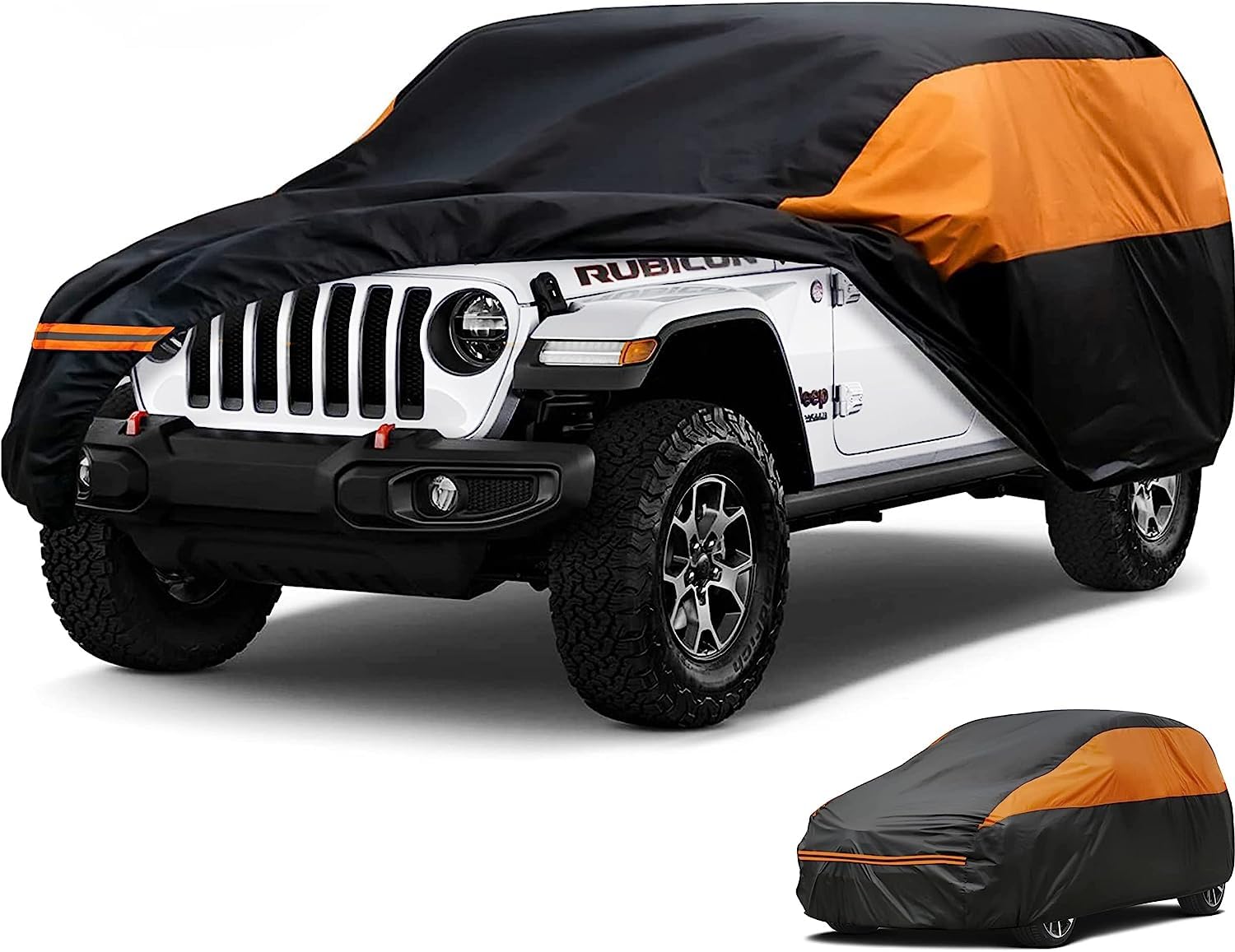 Big Ant Wrangler Car Cover Waterproof All Weather with Door Zipper, Full Exterior Cover Outdoor Snow Sun Uv Protection Compatible for Wrangler 2 Door YJ, TJ, JK, JL-Black&Orange