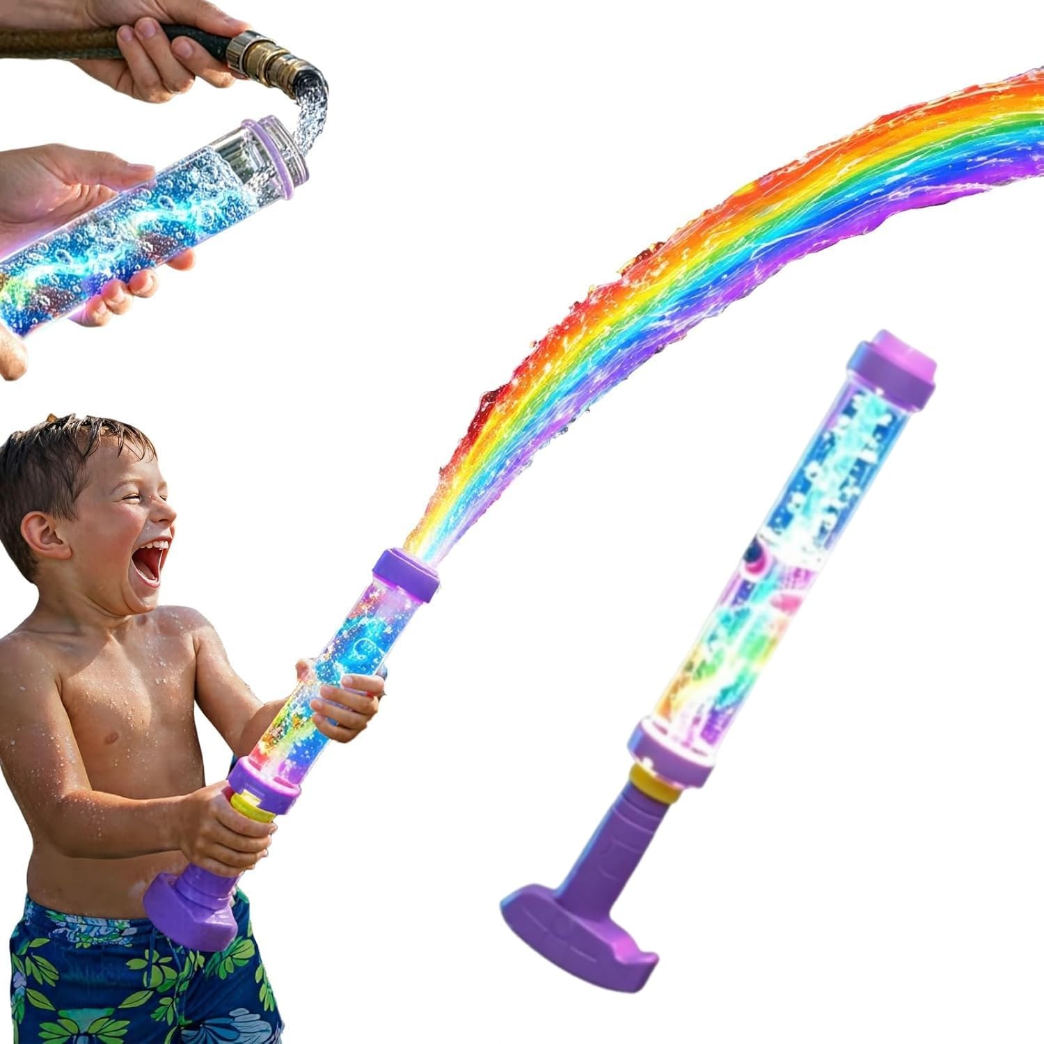 2026 Glowing Rainbow LED Water Blaster, Summer Fun that Pops Like Magic Fireworks Water Gun With Lights, Creativity Firework Spray Water Squirter Soaker Toys for Pool Party Outdoor (1PC)