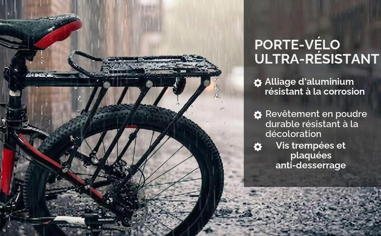 Porte-bagages COMINGFIT pour vélo réglable et à déverrouillage rapide en alliage, capacité de 120 kg, convient pour vélos de 61 cm, 66 cm, 69,8 cm, 73,7 cm
