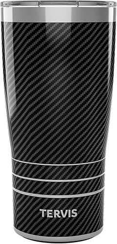 Tervis Traveler - Vaso aislado de triple pared con patrón de fibra de carbono mantiene las bebidas frías y calientes, 20 onzas, acero inoxidable