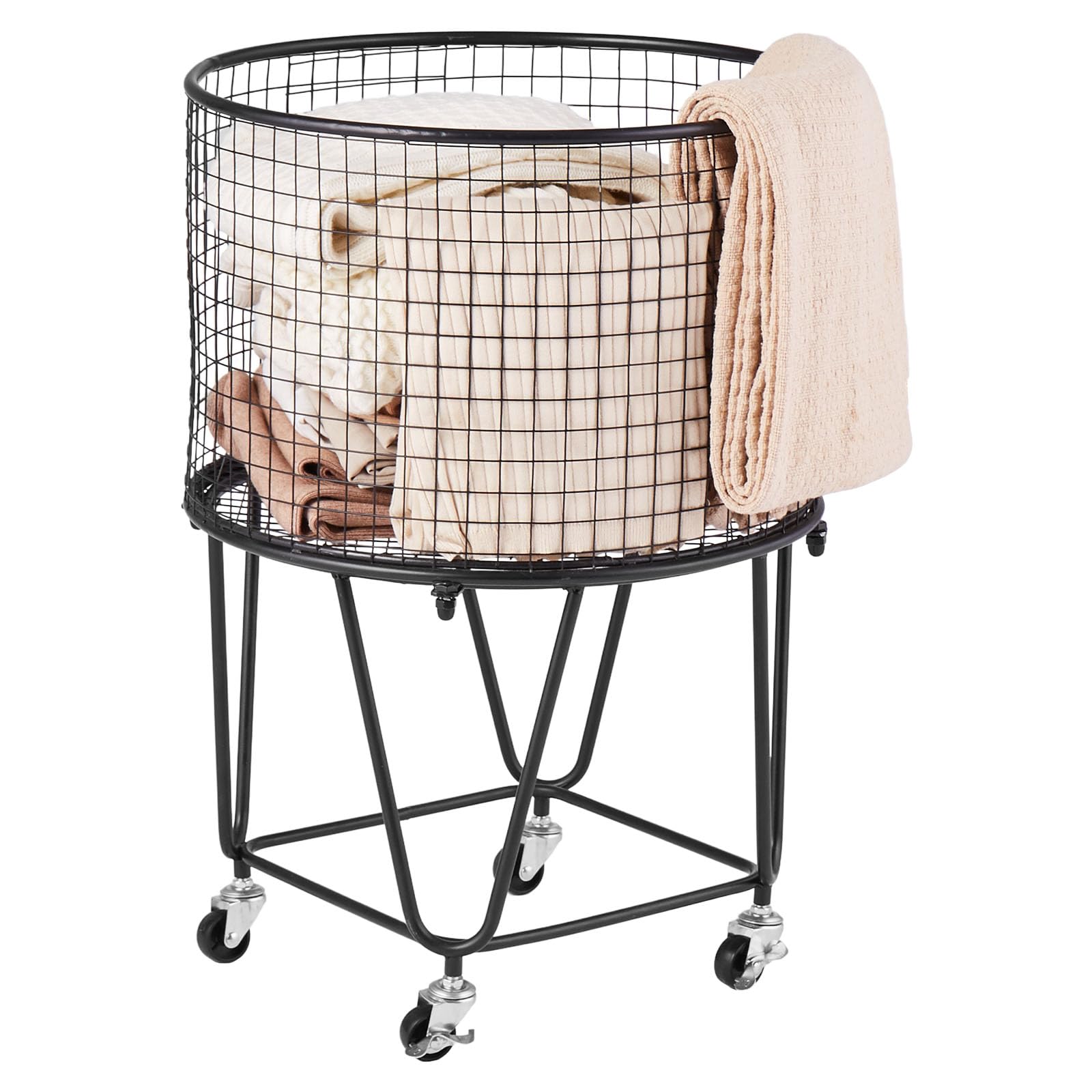 VEVOR Chariot à linge rond et mobile avec roues pivotantes à 360°, panier à linge, charge de 27,2 kg, capacité de 40 L chariot de courses robuste en acier carbone pour camping, épicerie et bagages