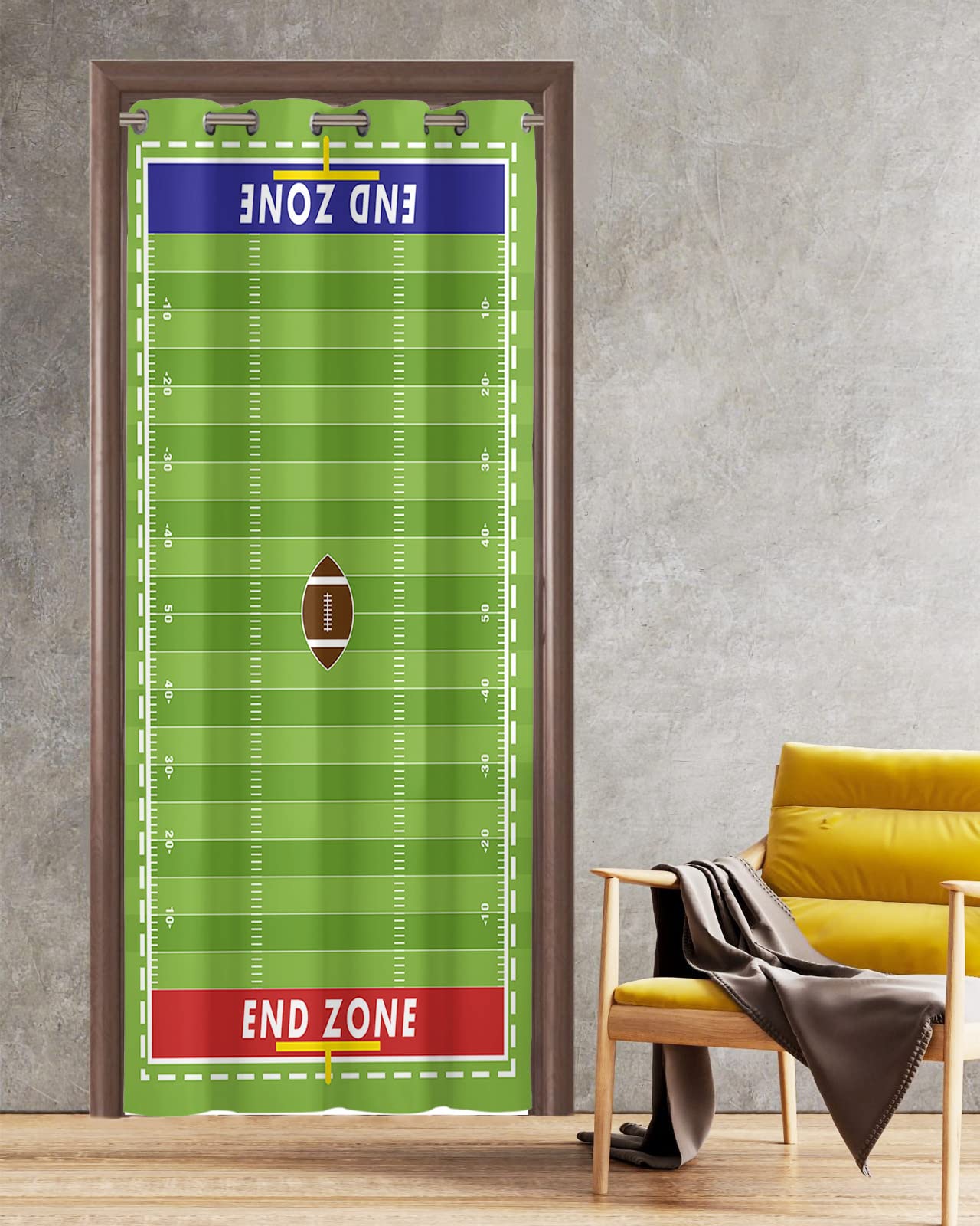 Football Sport Door Curtain for Doorway Privacy, Curtains 80 Inch Length, Room Divider Curtain Cover, Blackout Insulated Closet Curtain for Bedroom Hallway, Match Day Rugby Field