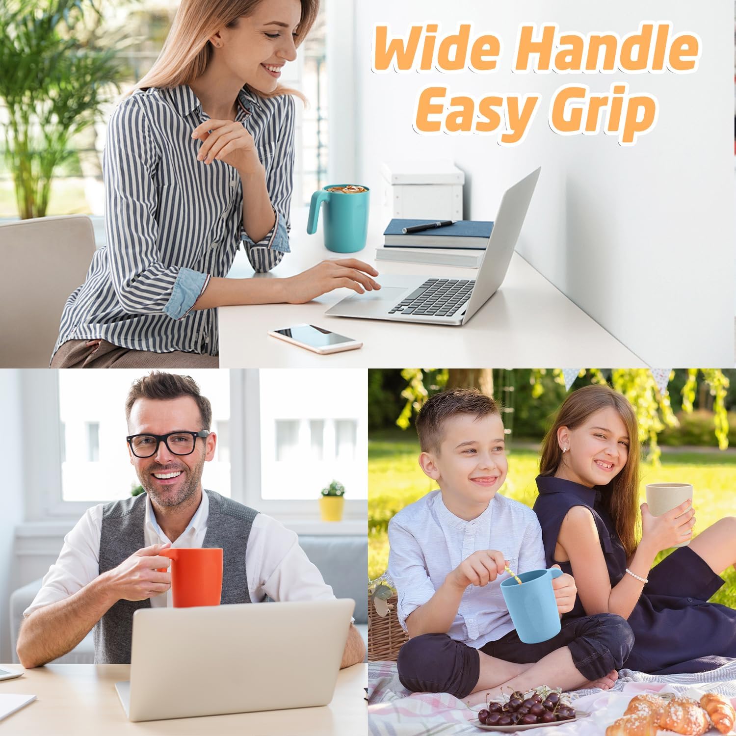 Wheat Straw Coffee Mugs Set of 6, Plastic Coffee Mugs 16 OZ, Microwave and Dishwahser Safe Plastic Cups with Handles, Unbreakable coffee Mugs for Camping, Tea, Kitchen, RV - Multicolor - Image 5