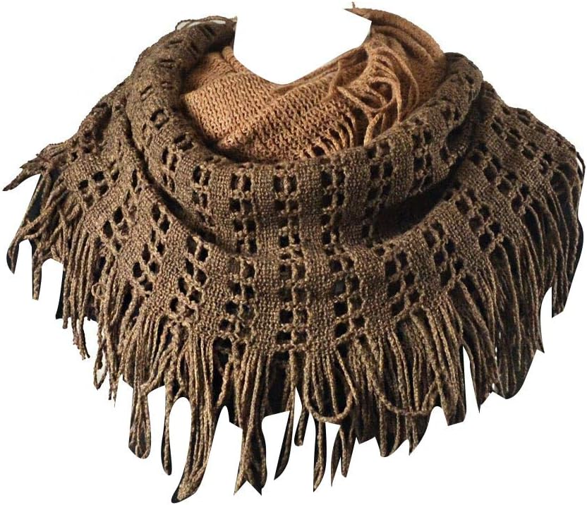Purse Babe Premium Winter Two-toned Versatile Net Knit Infinity Snood Tube scarf With Fringe