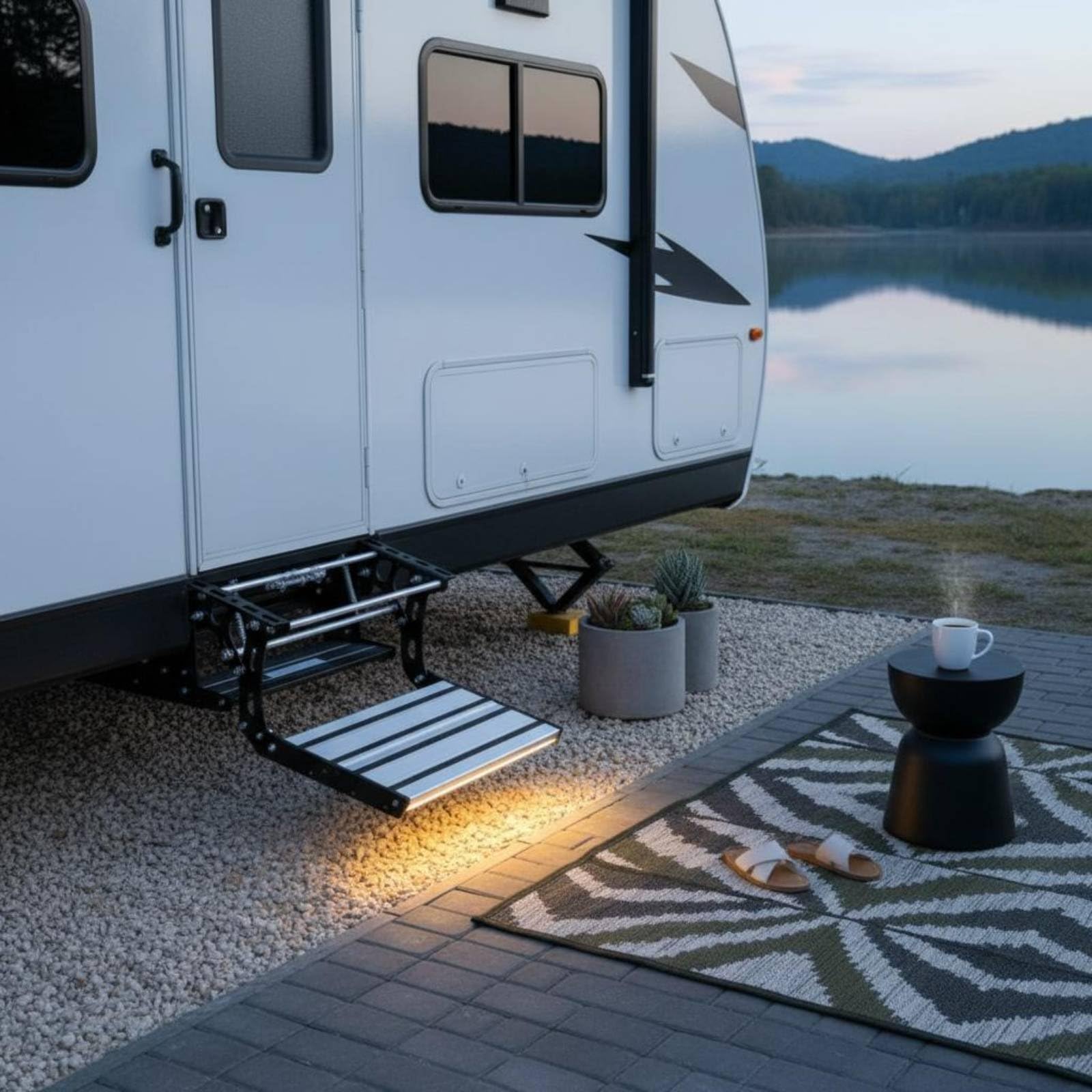 Peldaño Eléctrico Plegable Alta Resistencia Escalón Plegable con LED Resistente Al Agua Escalón de Aluminio con Luz