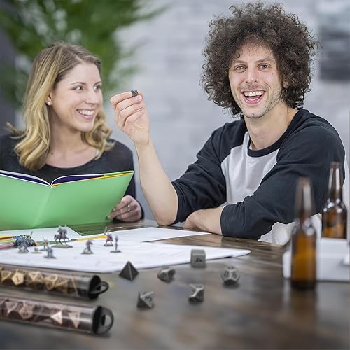 Miniatura 6 de Juego de dados de metal Mini DND de 0.394 in, 3 juegos de dados de cobre antiguo D&D, juego de dados micro poliédricos, perfecto en tubo de