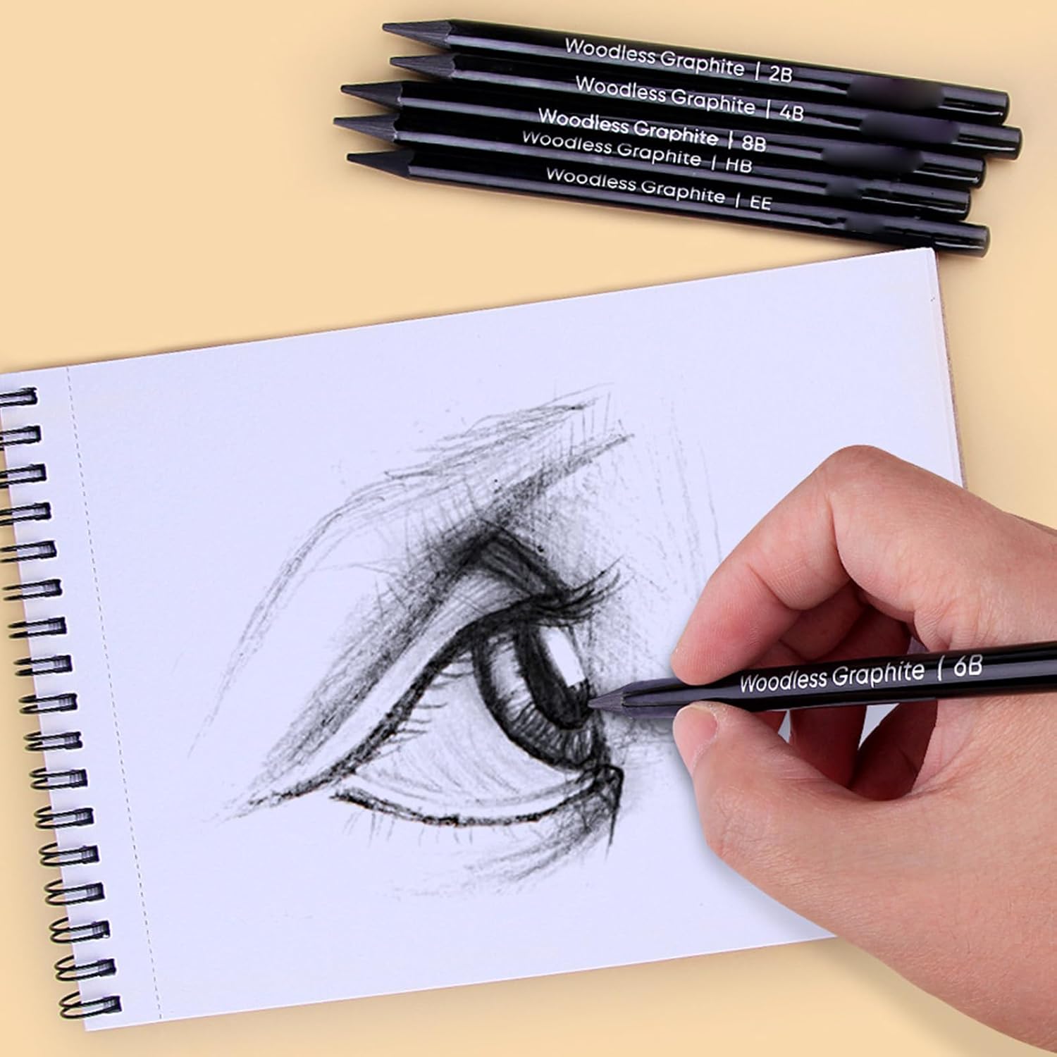 Graphite Pencil Set, High Colorization 6 Pieces, Easy to Sharpen