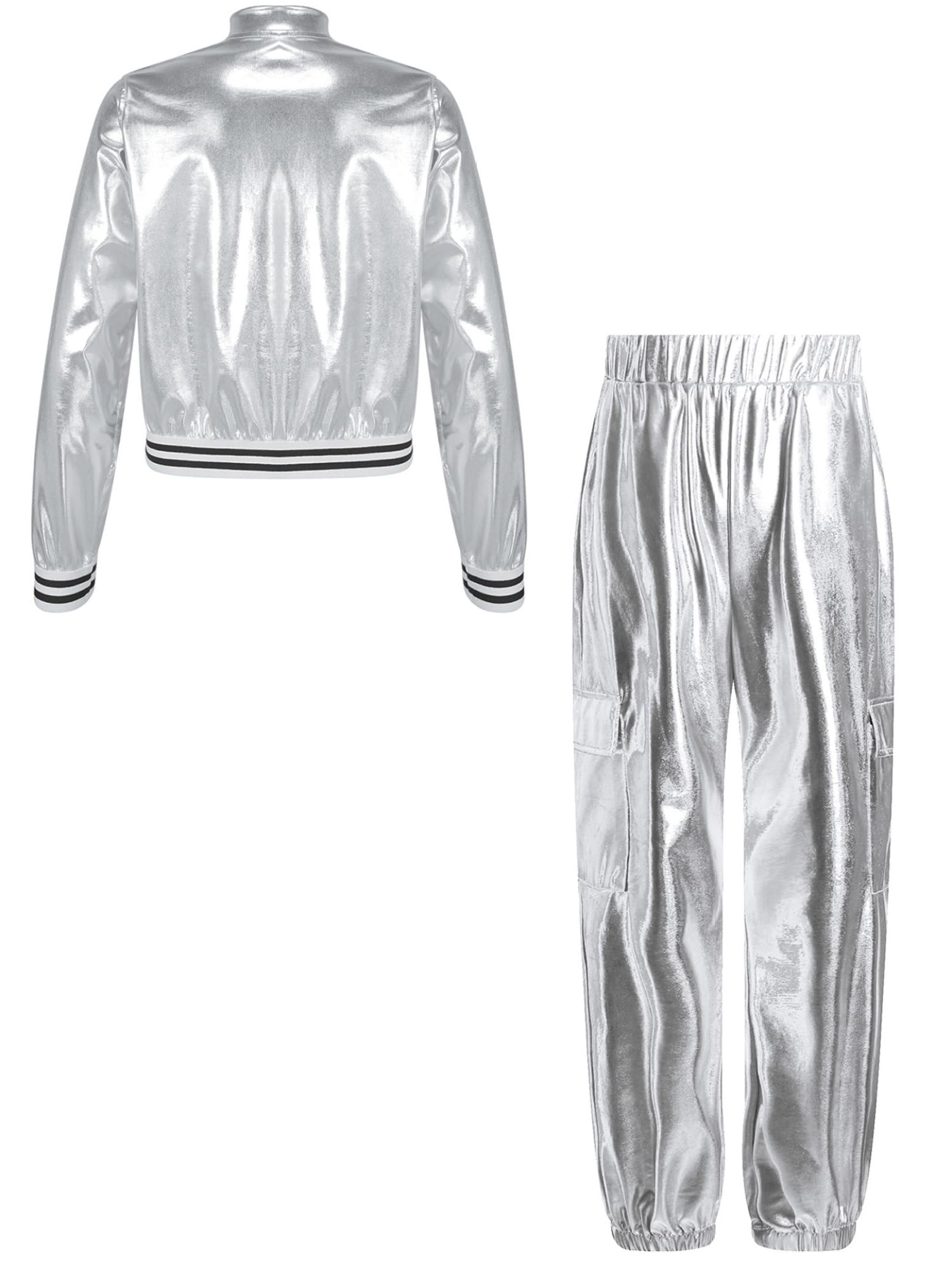 Traje deportivo metálico niña manga larga pantalón holográfico años 70 80