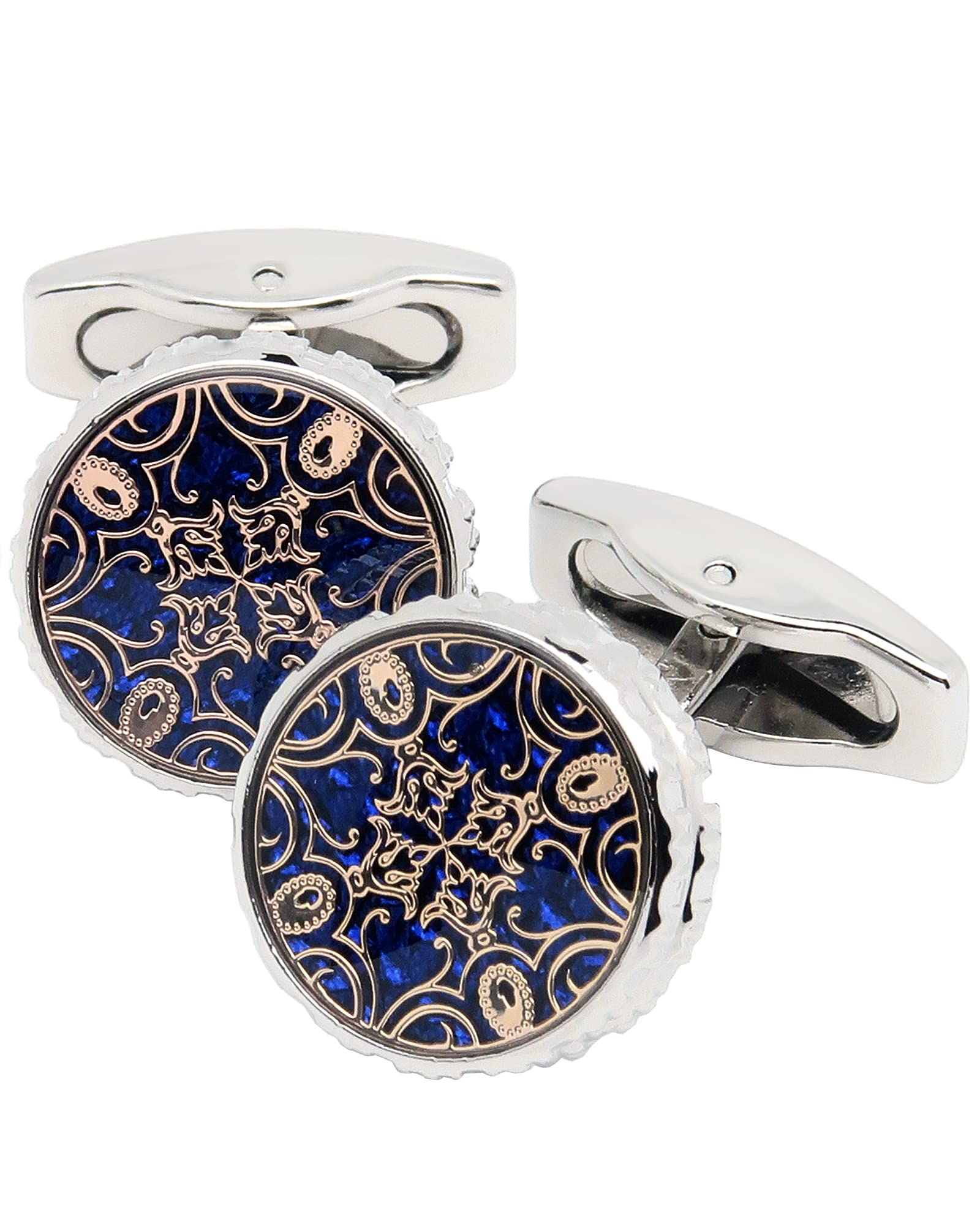 Novelty Floral Pattern Design Cufflinks for Men Round Silver Men's Cuff Link Set for Wedding Shirt Party Business Birthday Anniversary Dress