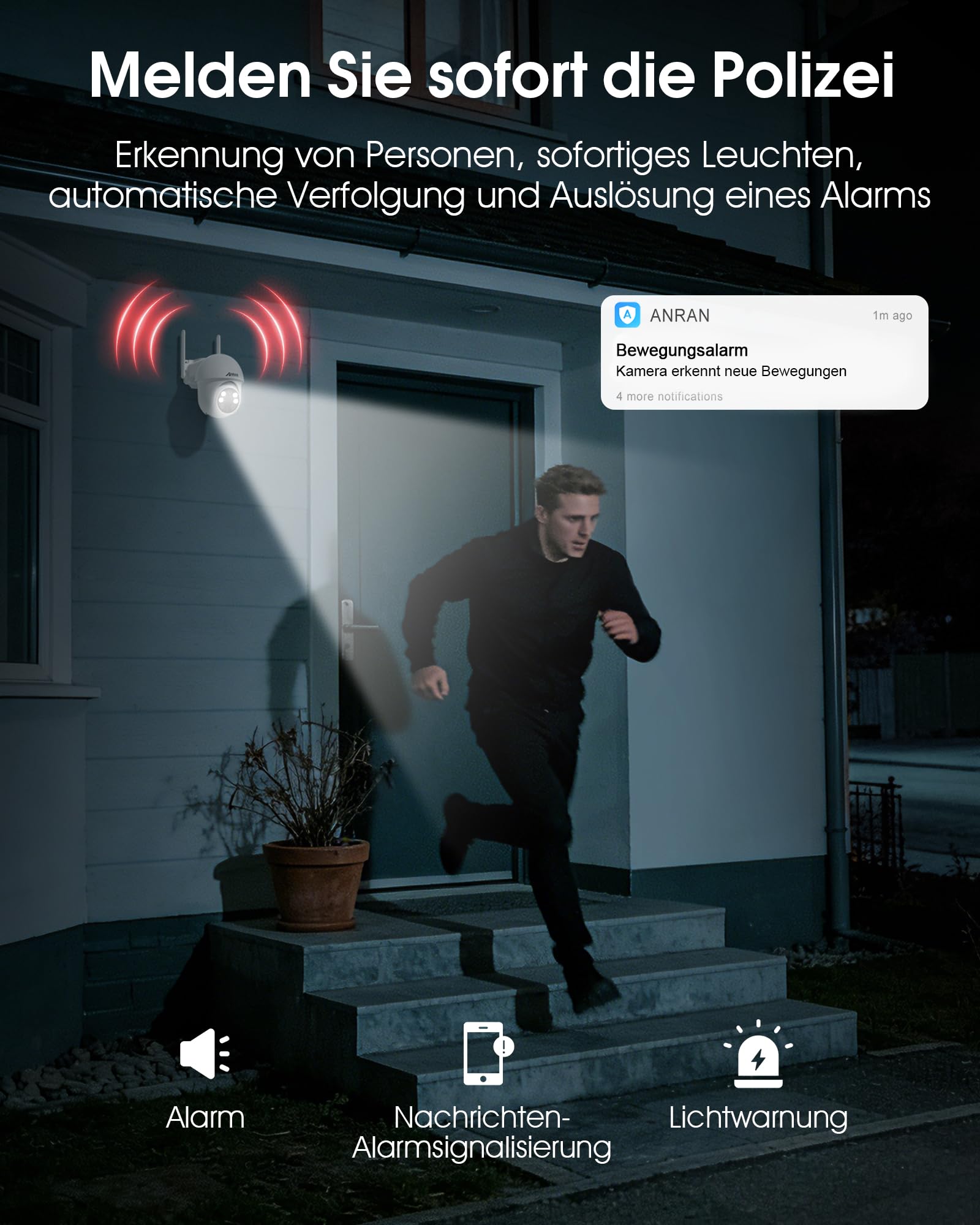 ANRAN 2K Überwachungskamera Aussen WLAN,24/7 Aufzeichnung,360° PTZ | Kamera Outdoor mit Automatischer Verfolgung,2,4 & 5 GHz,20m Farbnachtsicht mit Flutlicht,2-Wege-Audio,Alexa,IP66,2pcs