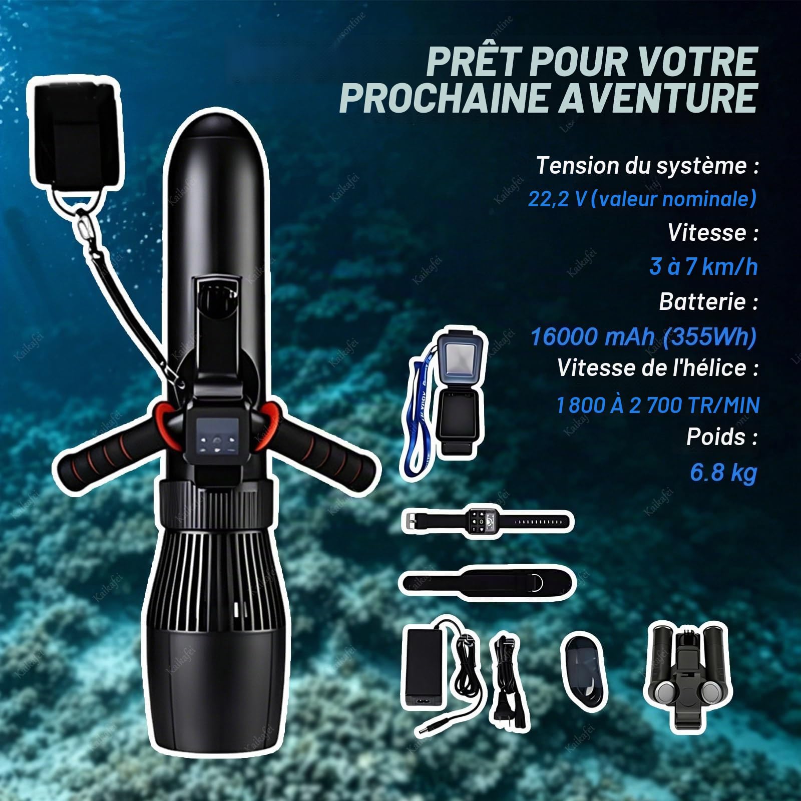 Propulseur pour Sup Paddle Board, 700W Moteur Électrique Canot avec Poignée et Montre, 3 Heures Autonomie Scooter sous-Marin de Natation, Étanche 30M Divers