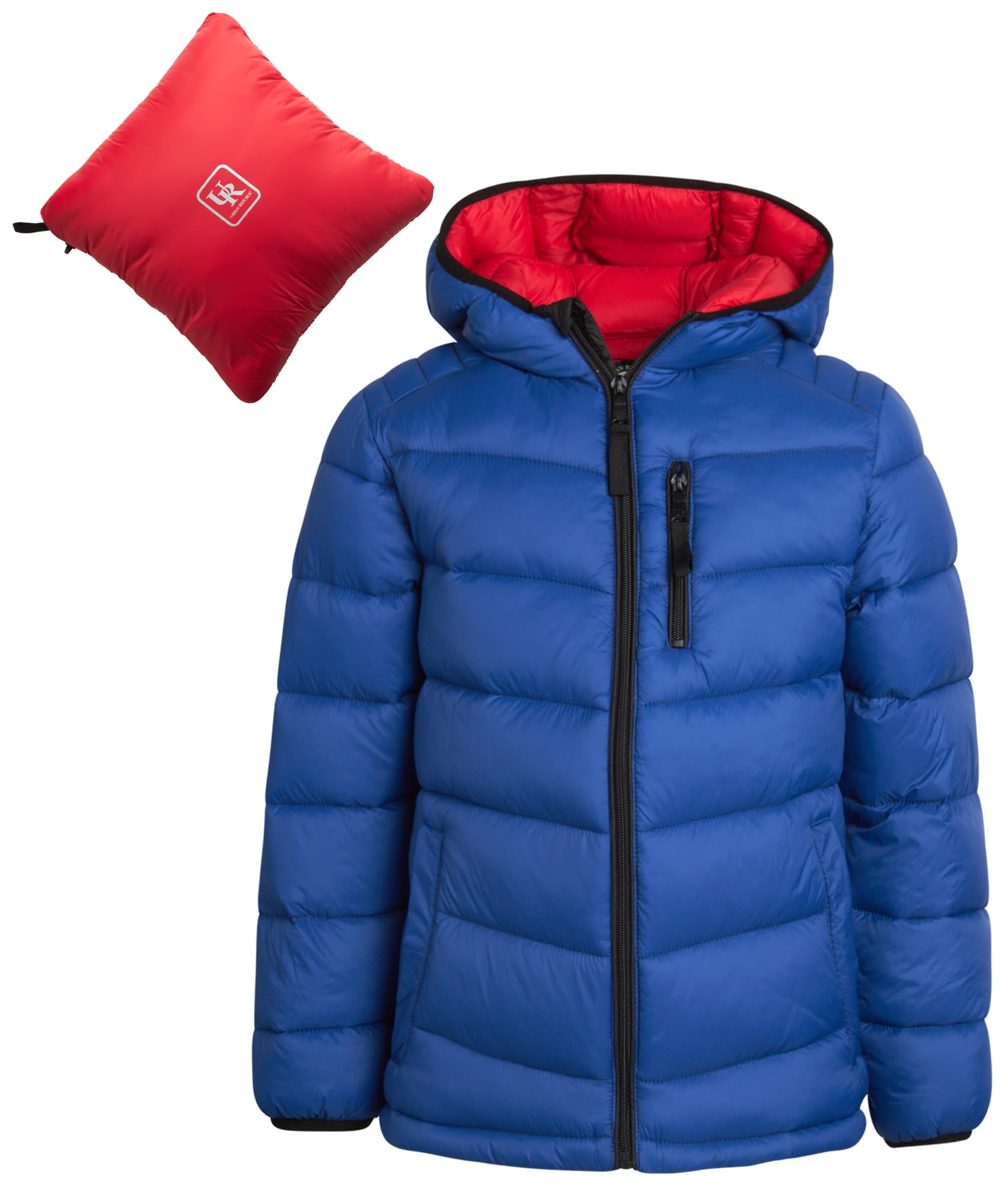 URBAN REPUBLIC Boys Puffer Jacket - Packable Warm Insulated Hooded Boys Winter Coat with Pockets (Sizes 4-20)