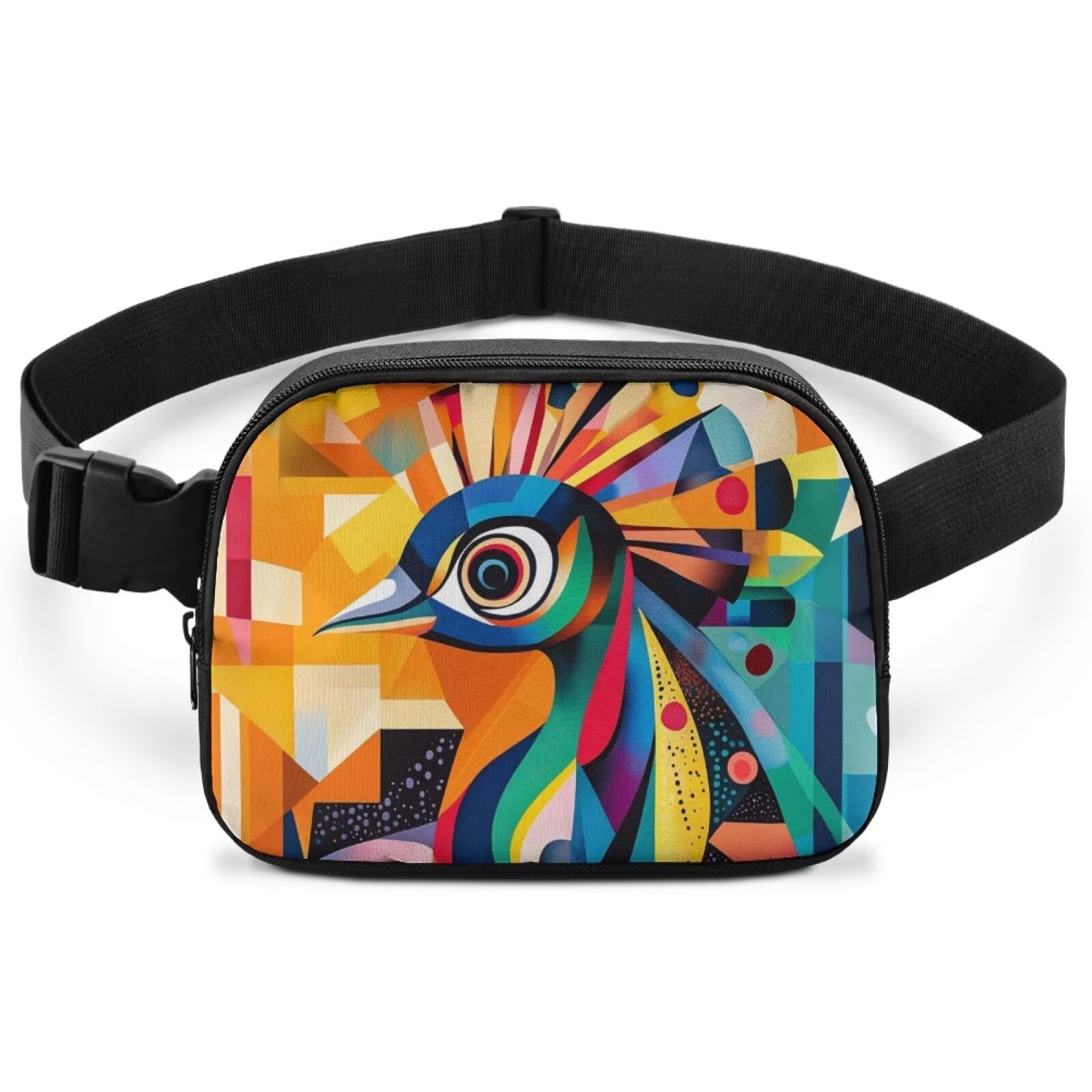 Kxyudcn Women's Fashion Fanny Pack Geometry Peacock Waist Wallet with Adjustable Strap Zip Closure Waist Pouch for Travel Hiking Sports Fitness Art