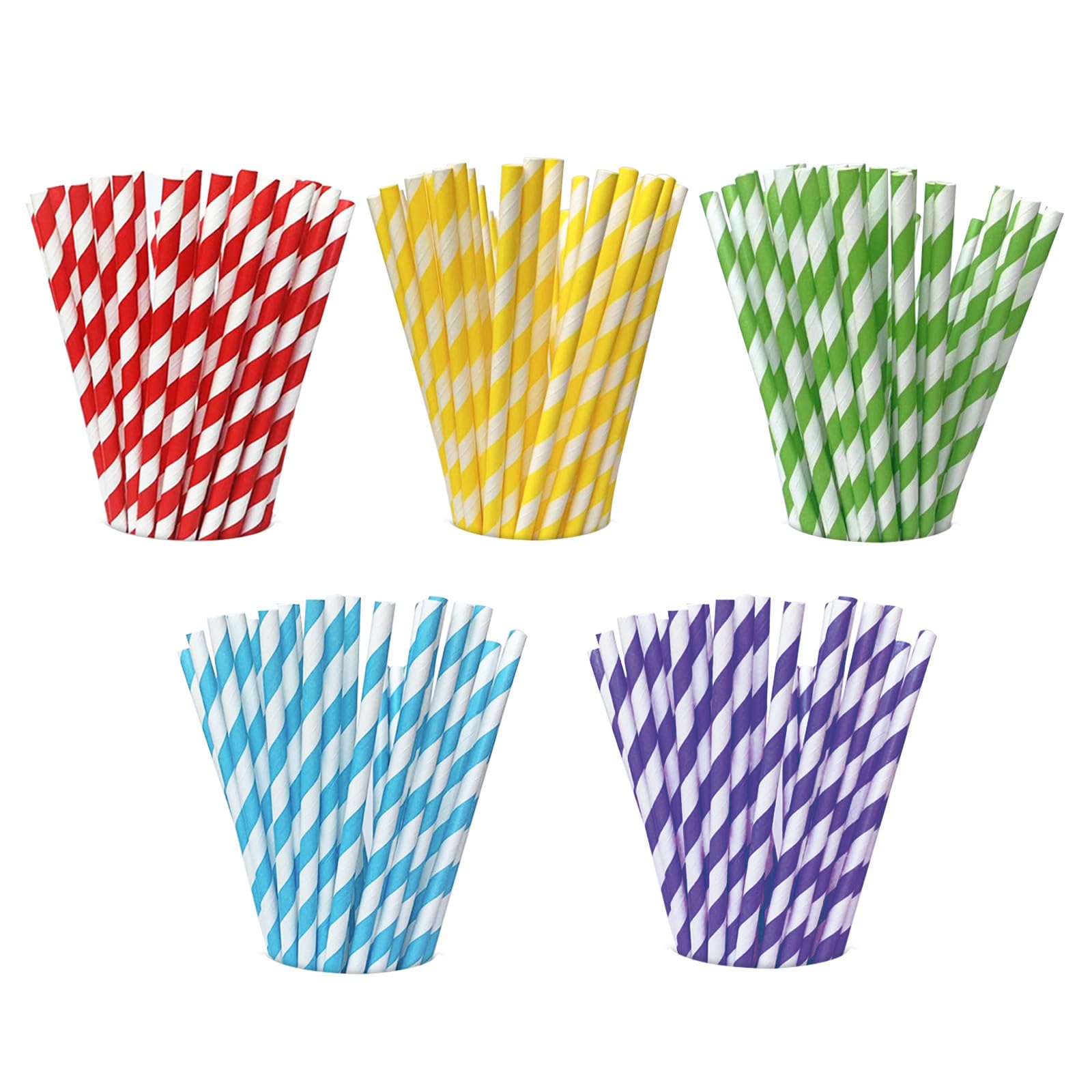 Pack of 125 Cocktail Straws, Tropical Colourful Paper Straws, 5 Styles Paper Straws for Wedding, Birthday, Party, Cocktail Decoration