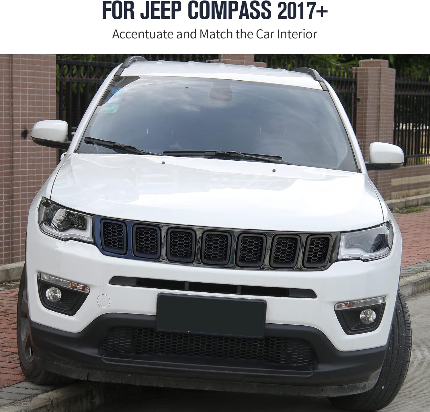 JeCar Grille Inserts ABS Front Grill Cover Exterior Accessories for Jeep Compass MP 2017-2020, Matte Black