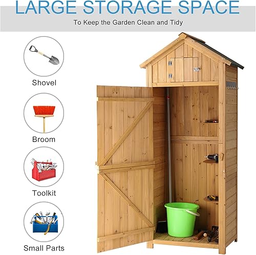 Miniatura 4 de B BAIJIAWEI Cobertizo de almacenamiento para exteriores, gabinete de almacenamiento de madera para jardín, impermeable, con puertas con cerradura