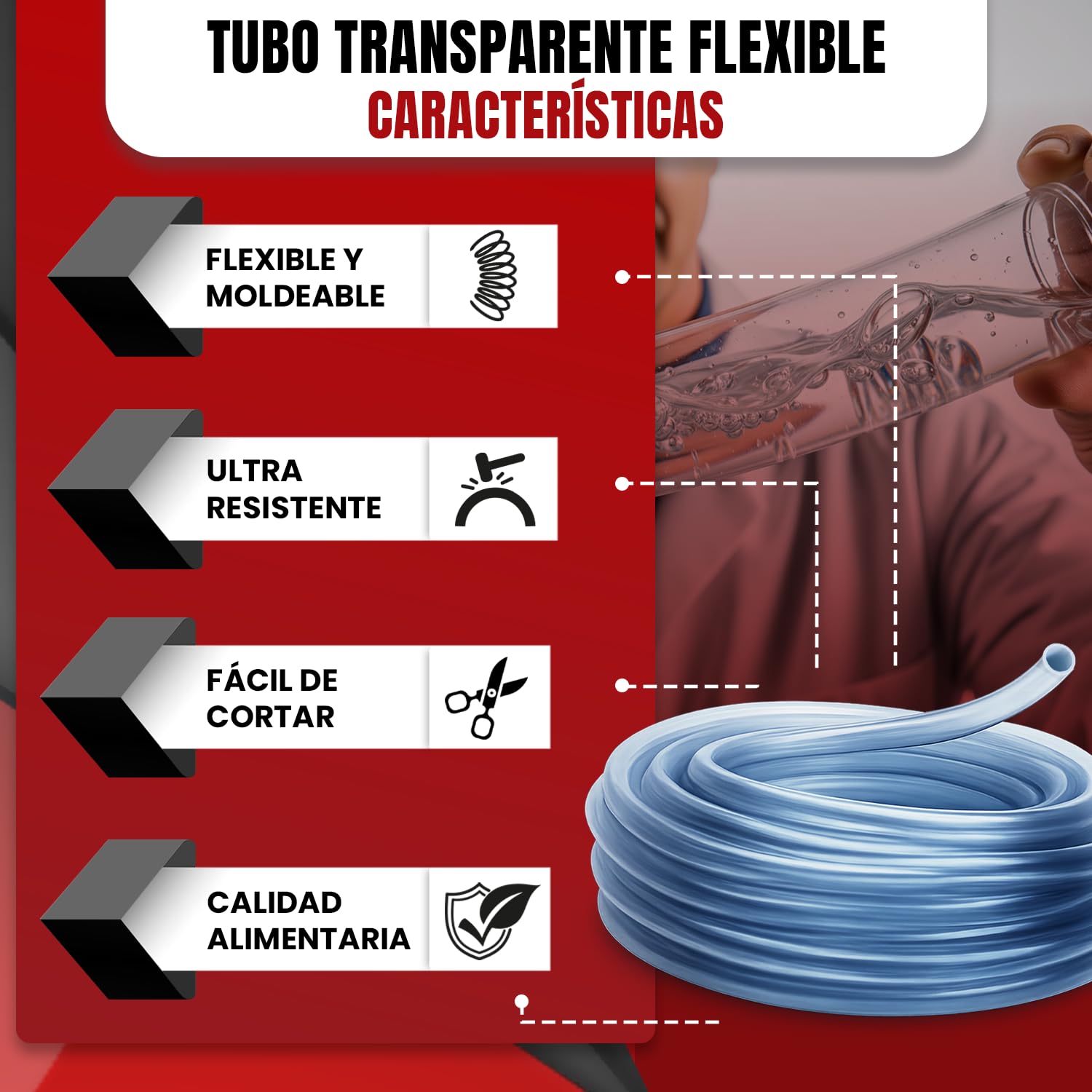 Tubo PVC, Tubo flexible PVC 4mm x 2mm, (10 Metro) transparente para aire y líquidos. Ideal para acuarios, bebederos, riego por goteo y proyectos DIY - Alimenticio seguro, flexible y fácil de instalar.