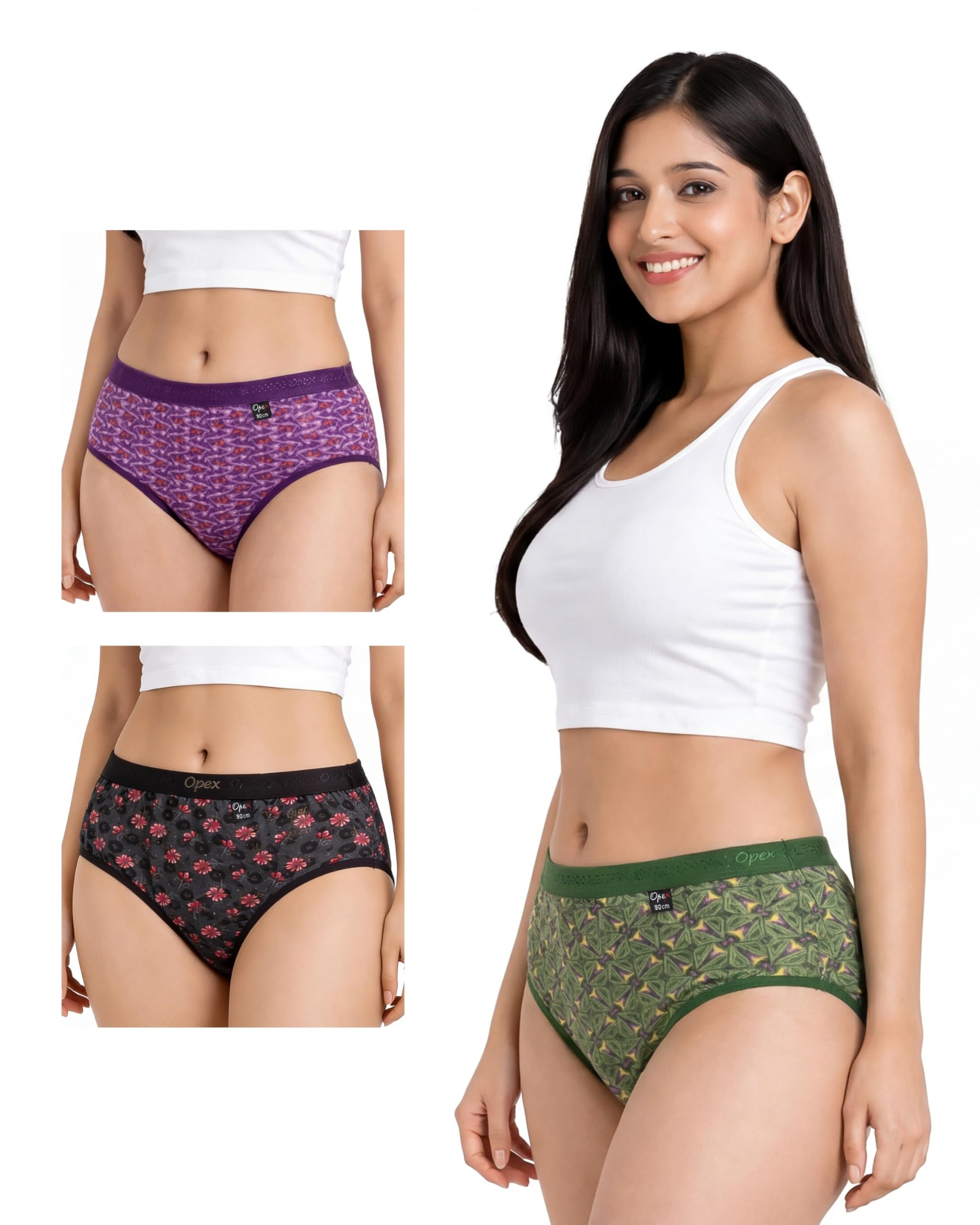 opex Women’s Brezza Interlock Printed Panty | Soft Cotton Outer Elastic Mid Waist Full Coverage with Leg Elastic | Comfortable Everyday Innerwear Combo (Pack of 3, Assorted Prints & Colors)-picture-41