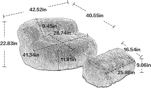 Miniatura 2 de Puf de piel sintética con otomana, sofá perezoso de felpa suave y esponjosa con reposapiés, silla mullida para adultos y niños, beige