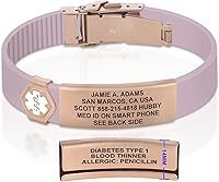 Vista 75 de Divoti Pulsera de identificación de alerta médica grabada personalizada, grabado láser de doble cara, pulsera de silicona, cierre de seguridad